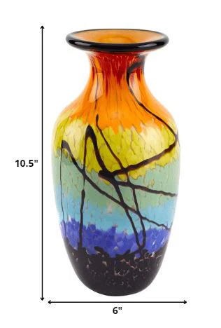 Black Blue Red And Yellow Abstract Urn Handblown Glass Table Vase By Homeroots - Image 8