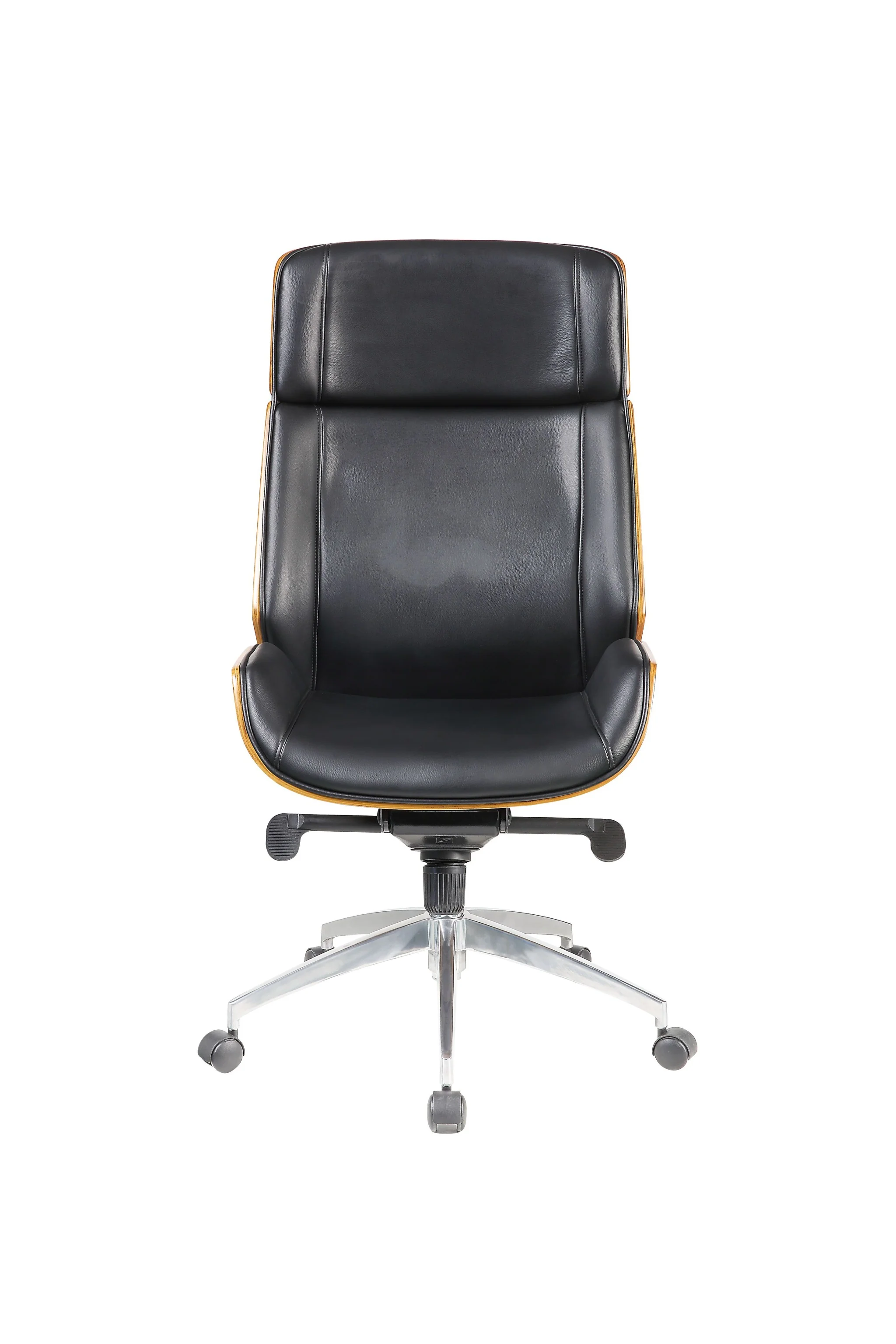 Black Bonded Leather and Bentwood Frame Eecutive Office Chair with Solid Chrome Base and Caster Wheels By Homeroots - Image 2