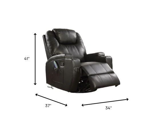 Black Bonded Leather Match Swivel Rocker Recliner With Massage By Homeroots - Image 3