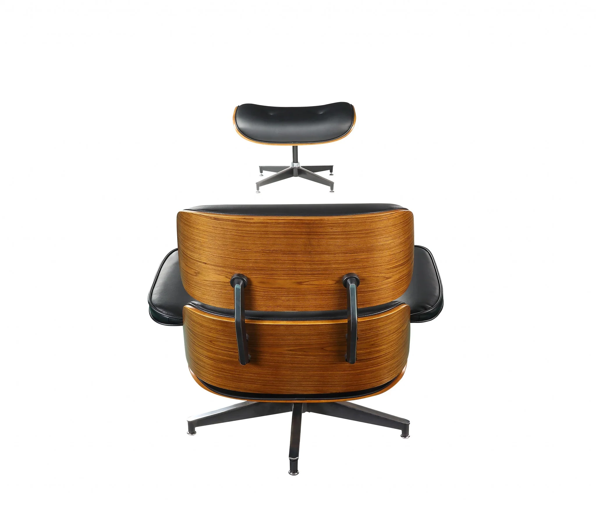 Black Bonded Leather Walnut Wood Upholstered (Seat) Aluminum Base Chair & Ottoman By Homeroots - 347296 - Image 2
