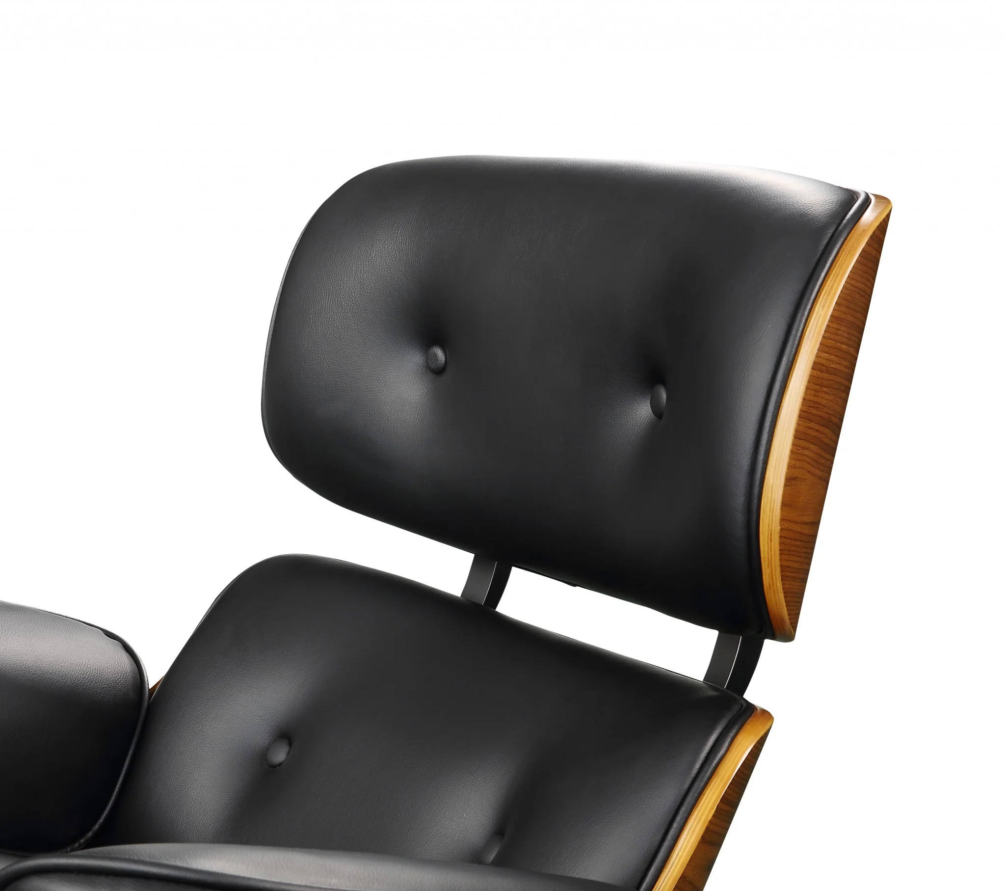 Black Bonded Leather Walnut Wood Upholstered (Seat) Aluminum Base Chair & Ottoman By Homeroots - 347296 - Image 3