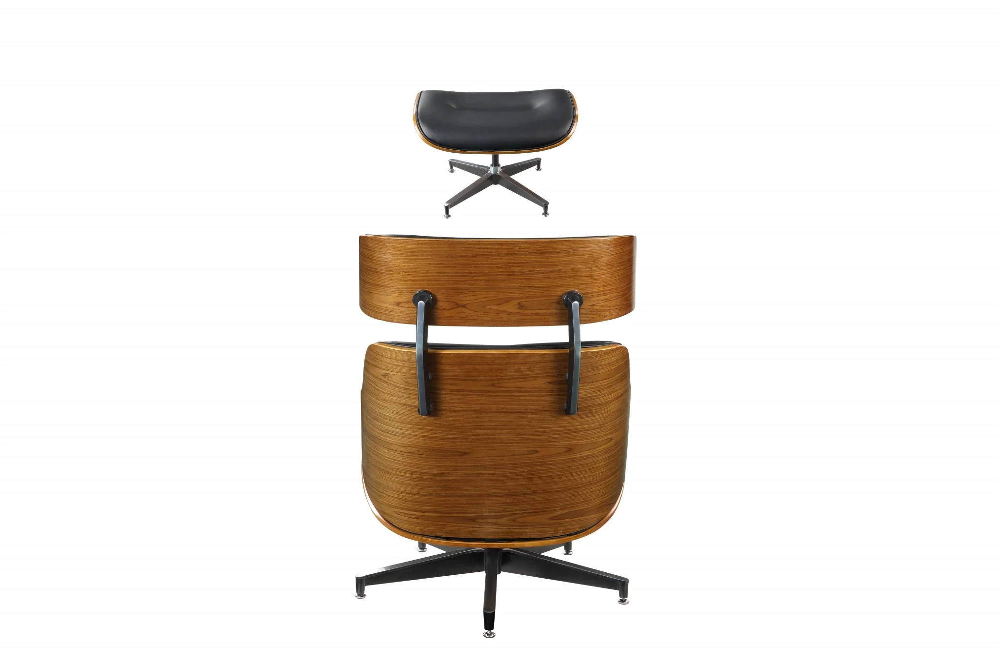 Black Bonded Leather Walnut Wood Upholstered (Seat) Aluminum Base Chair & Ottoman By Homeroots - 347297 - Image 2