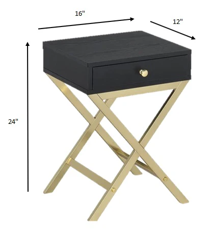 Black Brass Single Drawer Side Table By Homeroots - Image 3