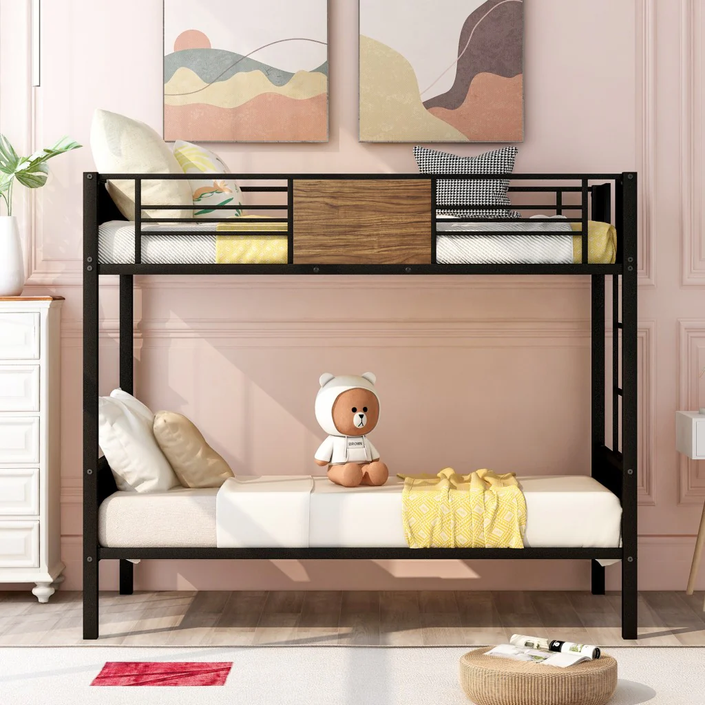 Black Brown Twin Over Twin Bunk Bed By Homeroots - Image 2