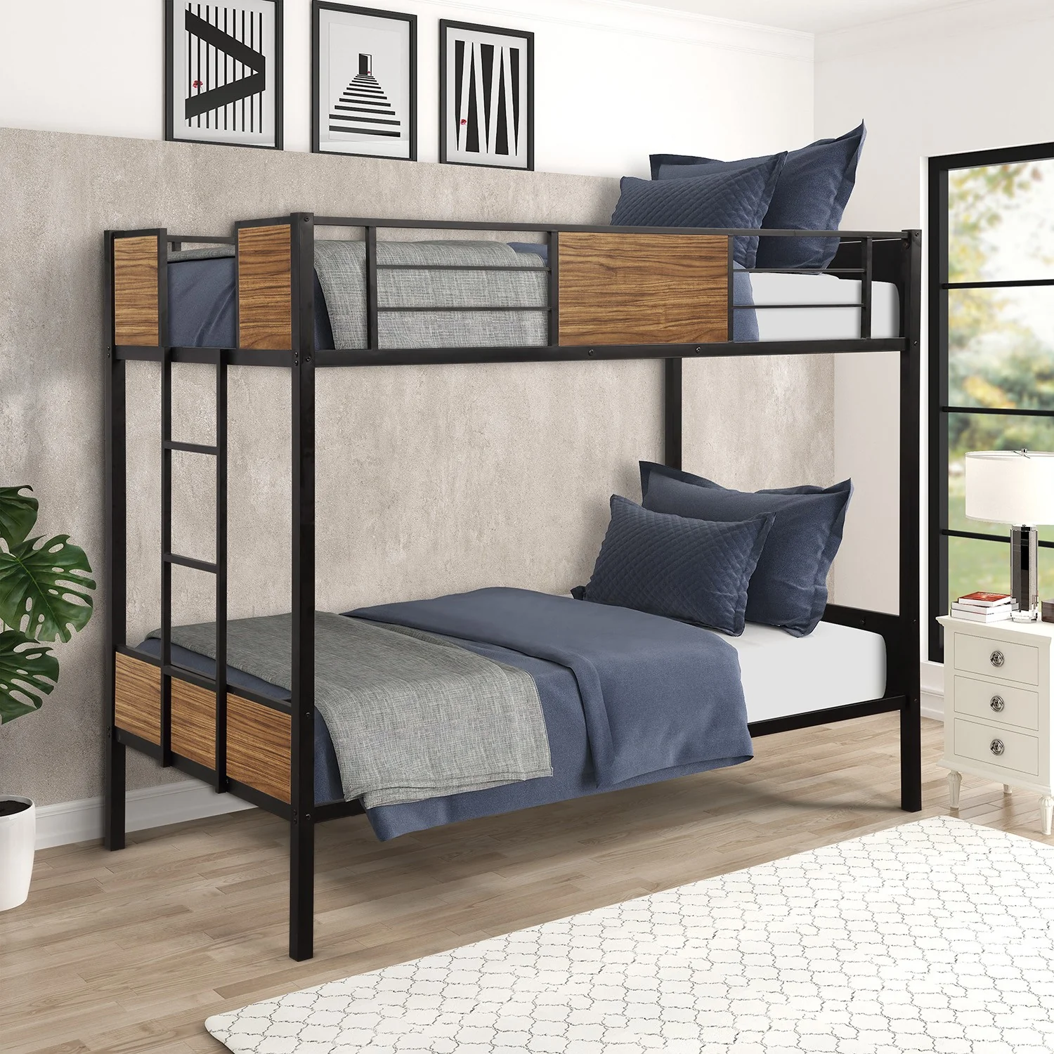 Black Brown Twin Over Twin Bunk Bed By Homeroots - Image 3