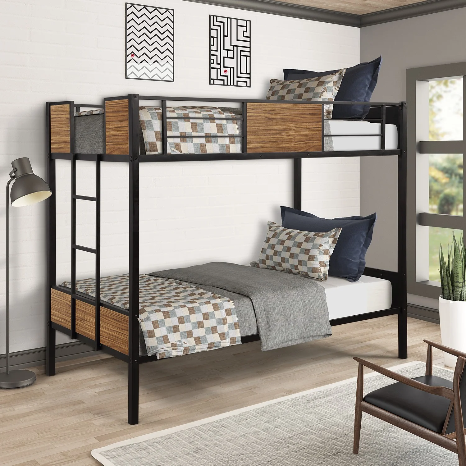 Black Brown Twin Over Twin Bunk Bed By Homeroots - Image 4