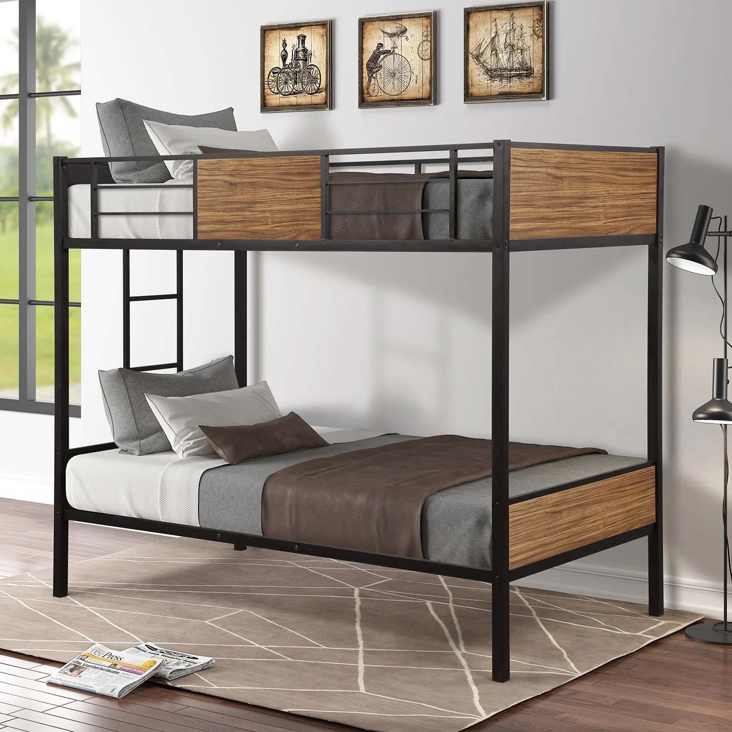 Black Brown Twin Over Twin Bunk Bed By Homeroots - Image 5