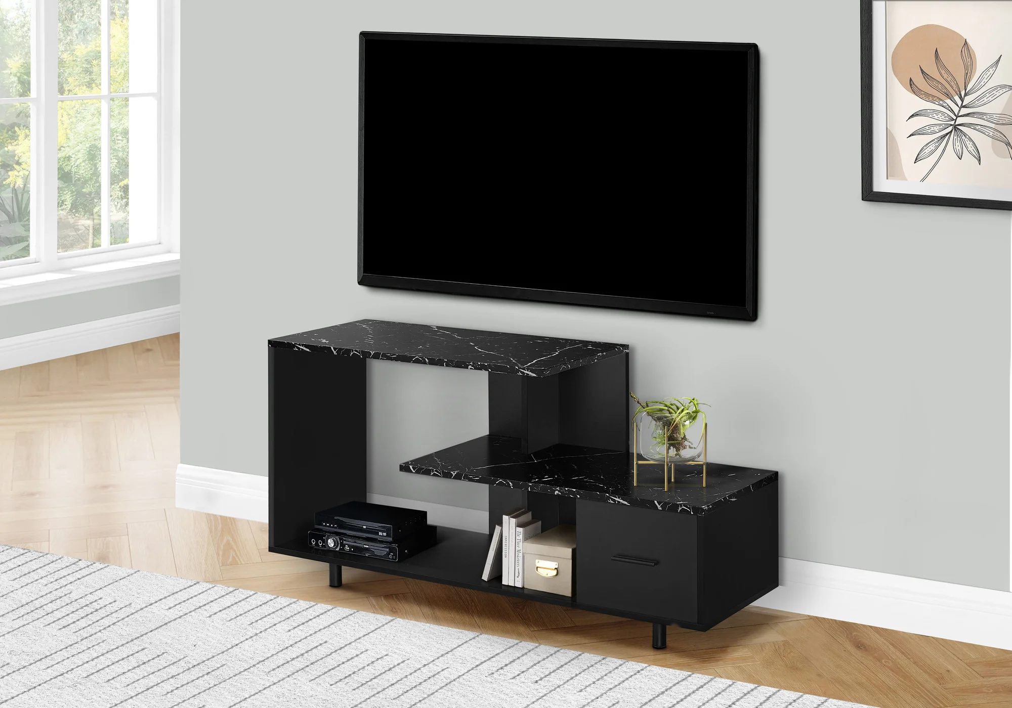 Black Cabinet Enclosed Storage TV Stand By Homeroots - Image 3