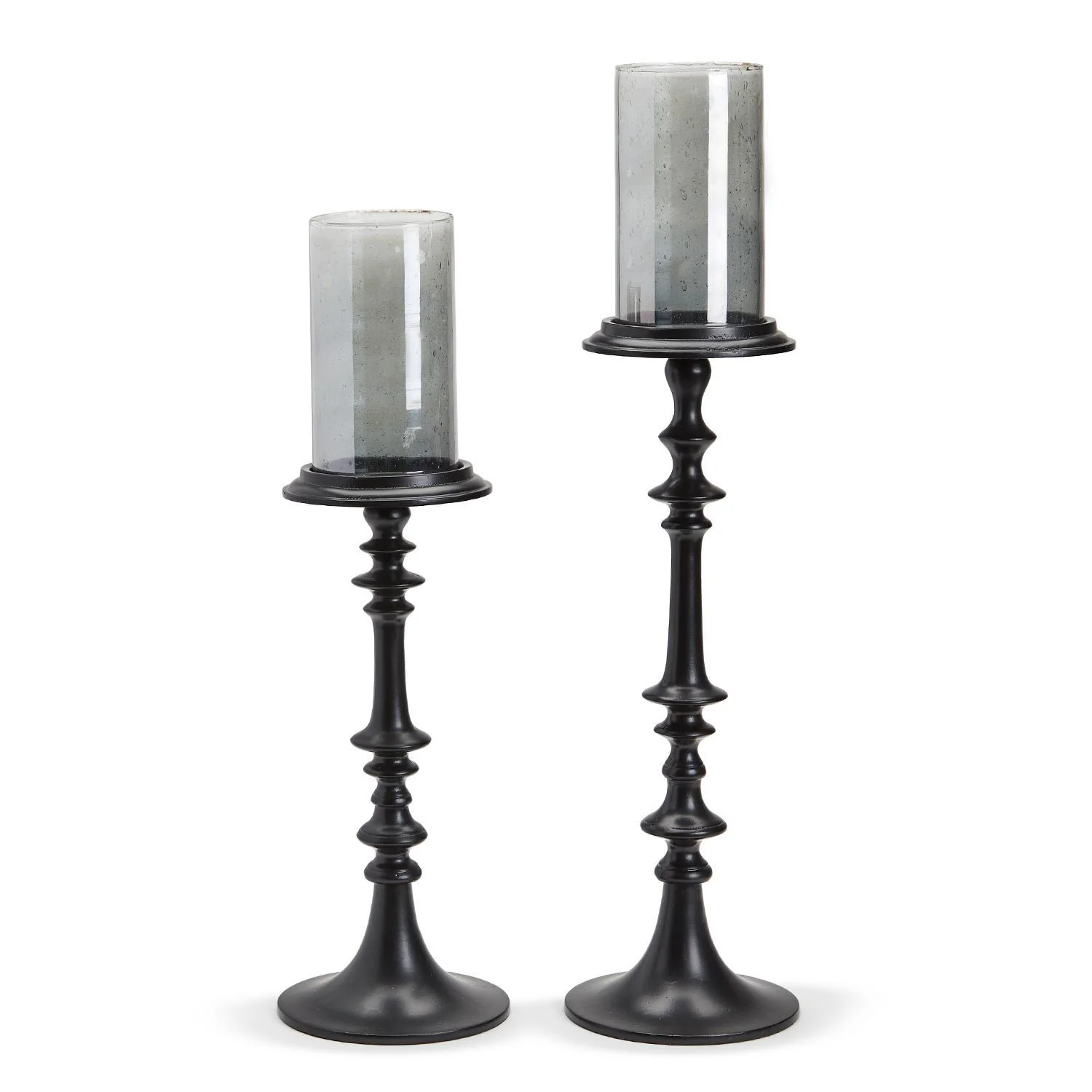 Black Candhleholder w/Smoke Glass Cup Incl 2 Sizes Set Of 2 By Two's Company - Image 2