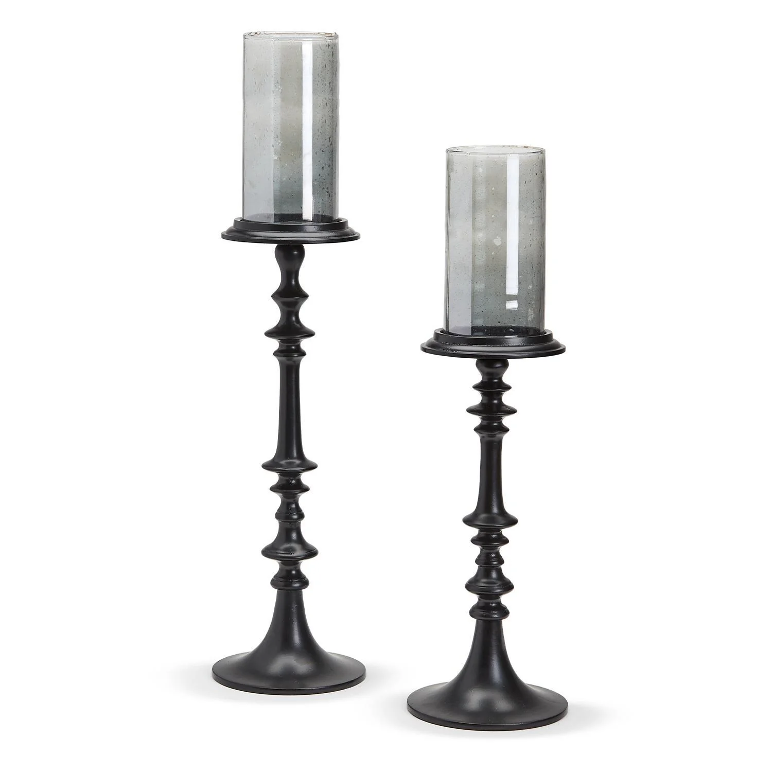 Black Candhleholder w/Smoke Glass Cup Incl 2 Sizes Set Of 2 By Two's Company - Image 3