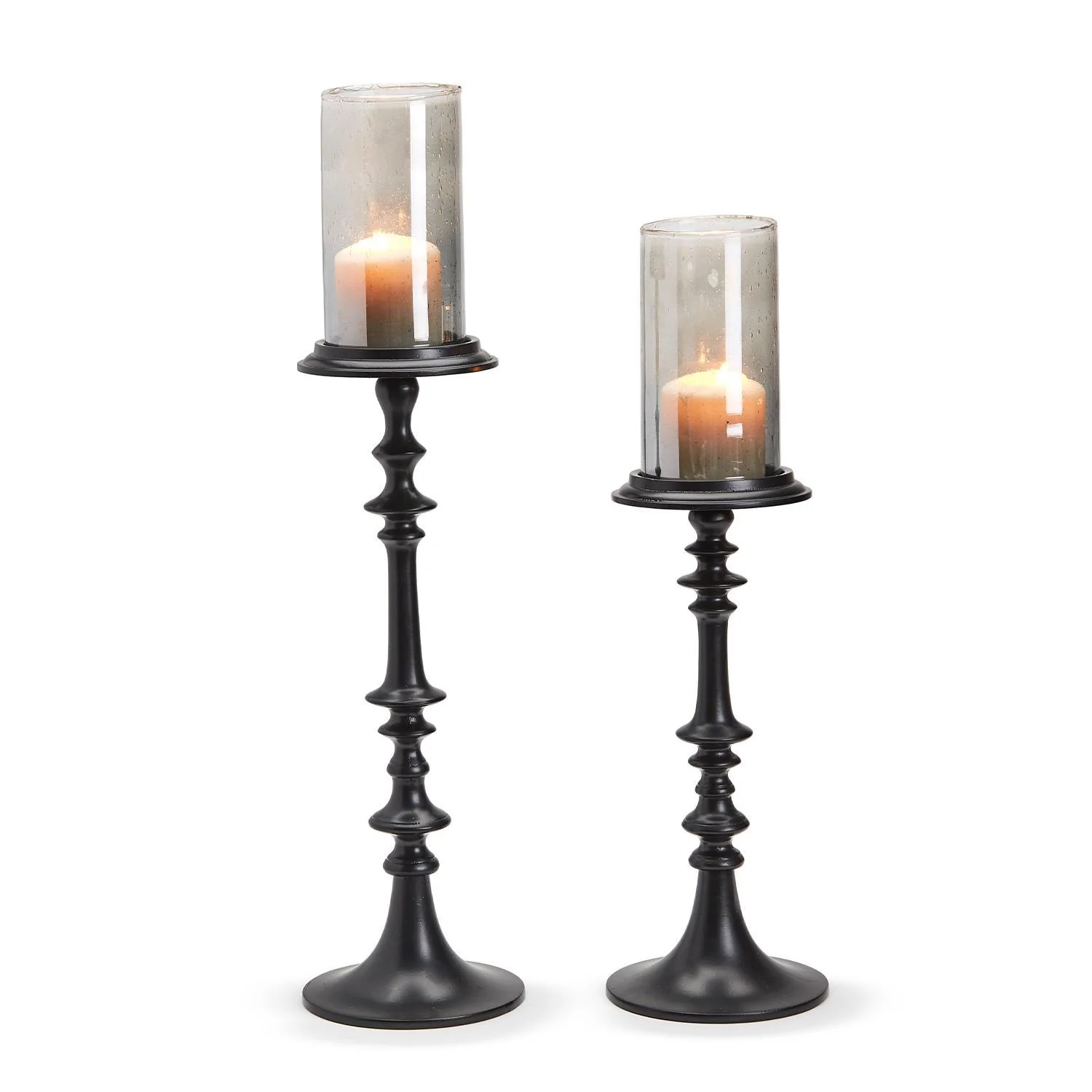 Black Candhleholder w/Smoke Glass Cup Incl 2 Sizes Set Of 2 By Two's Company - Image 4