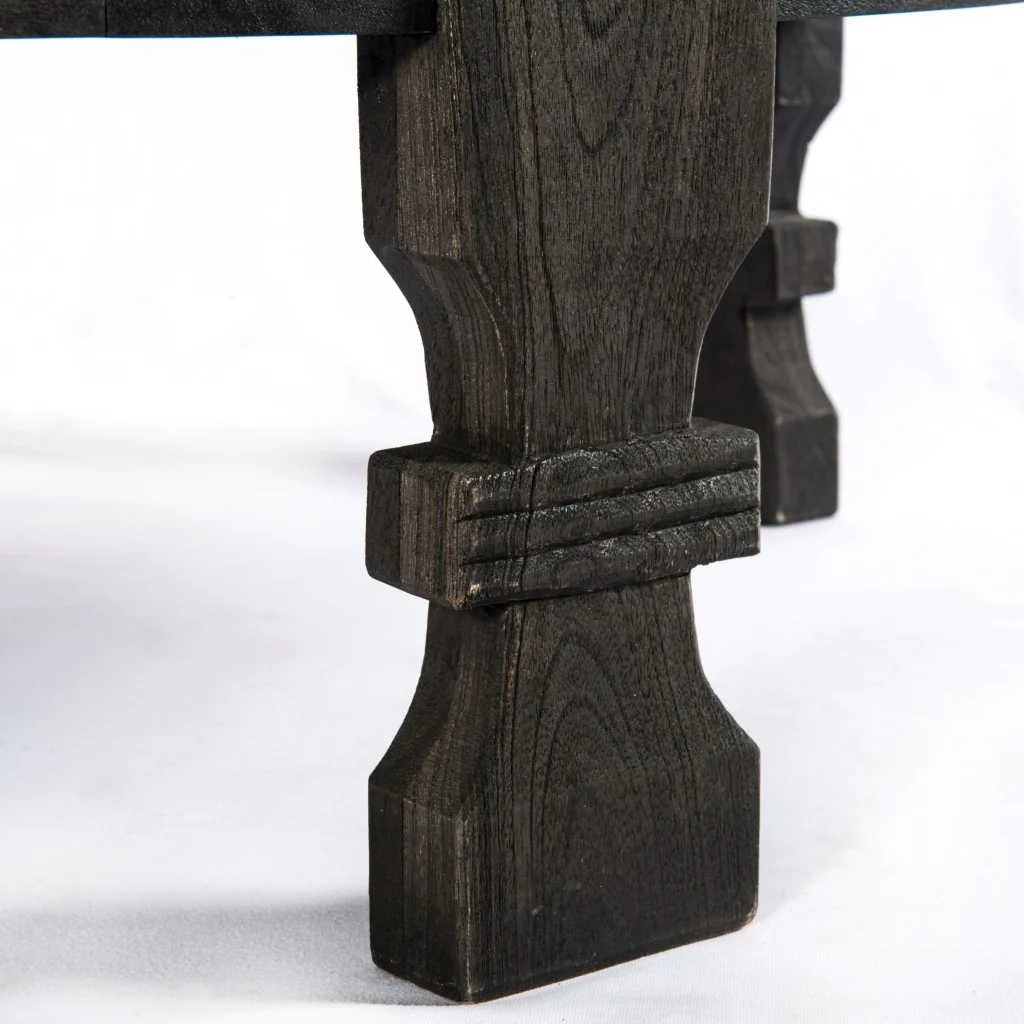 Black Carved Round Wooden Coffee Table By Homeroots - Image 3
