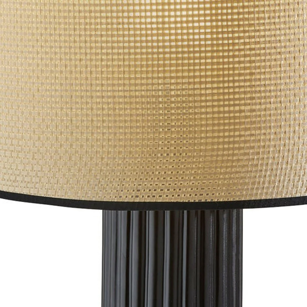 Black Ceramic Cylinder Table Lamp With Beige Drum Shade By Homeroots - Image 3