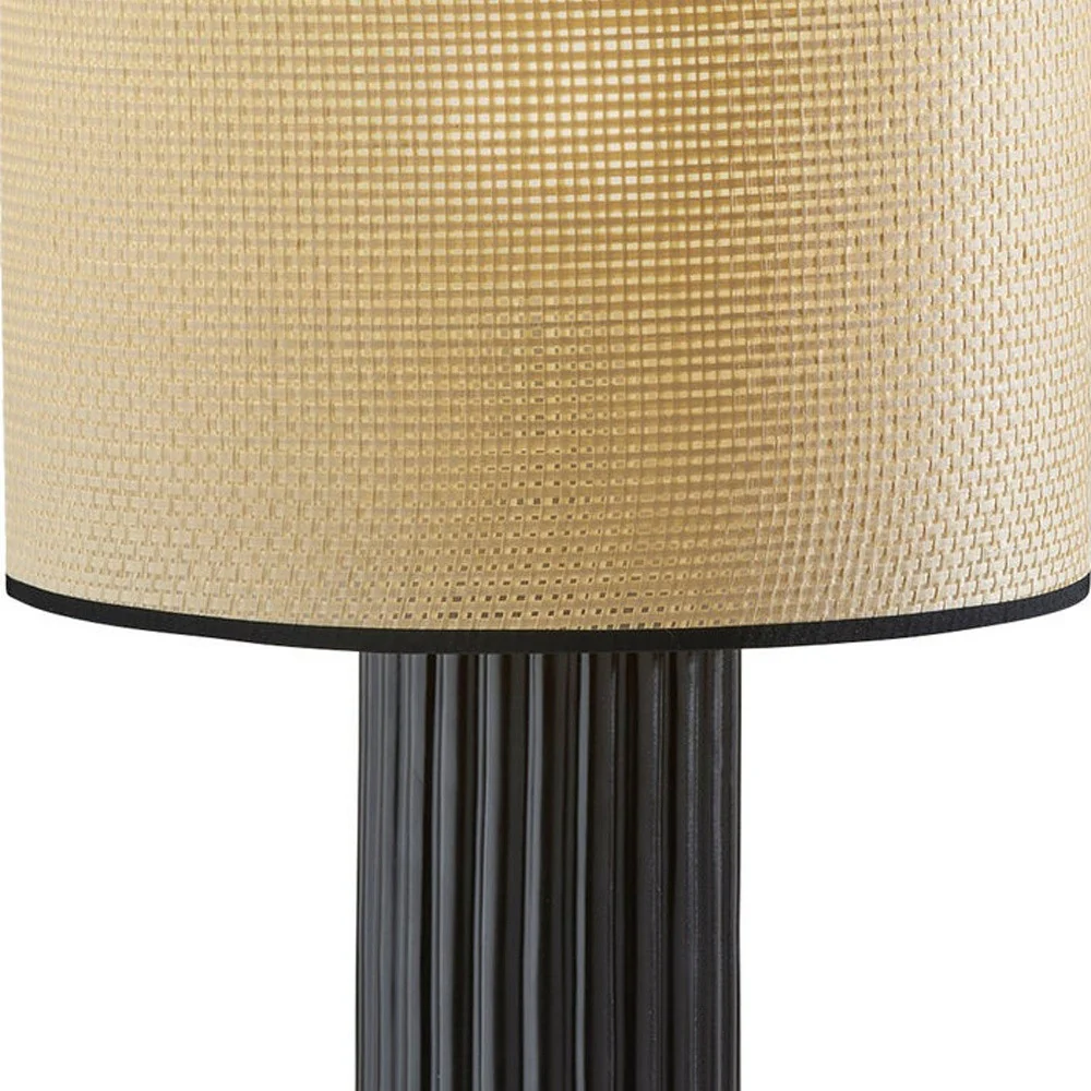 Black Ceramic Cylinder Table Lamp With Beige Drum Shade By Homeroots - Image 4