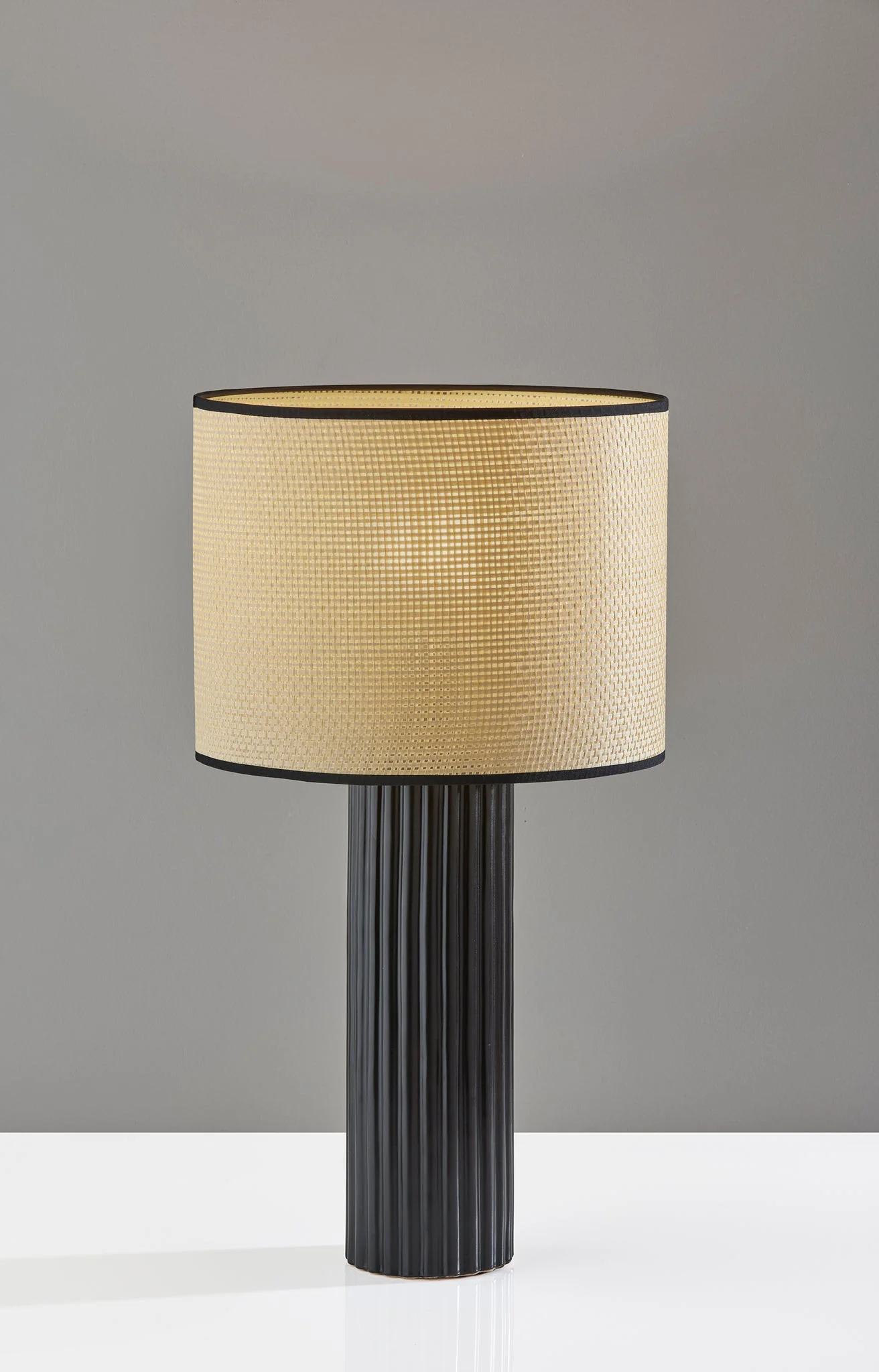 Black Ceramic Cylinder Table Lamp With Beige Drum Shade By Homeroots - Image 5
