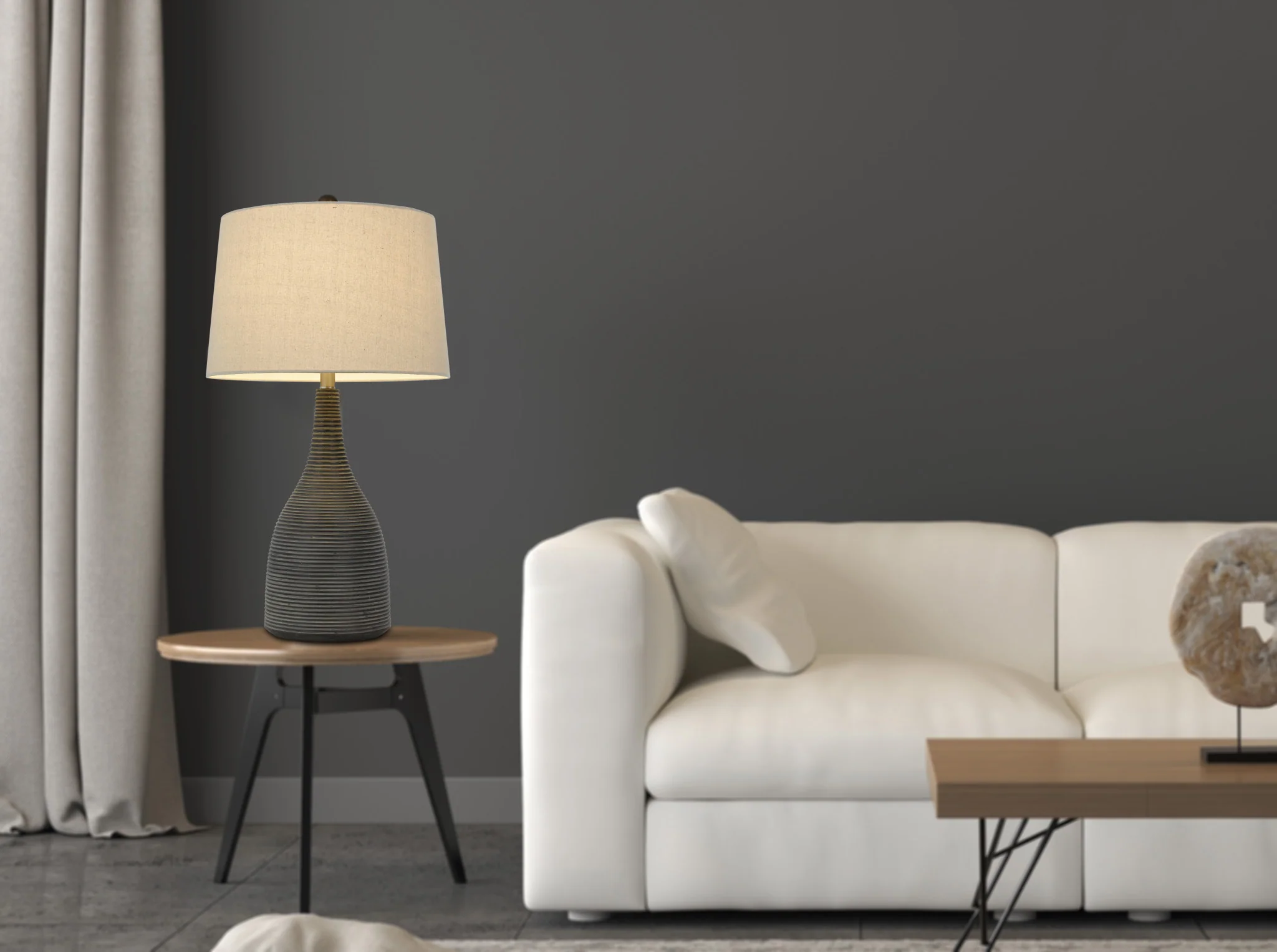 Black Ceramic Round Table Lamp With Beige Empire Shade By Homeroots - Image 3