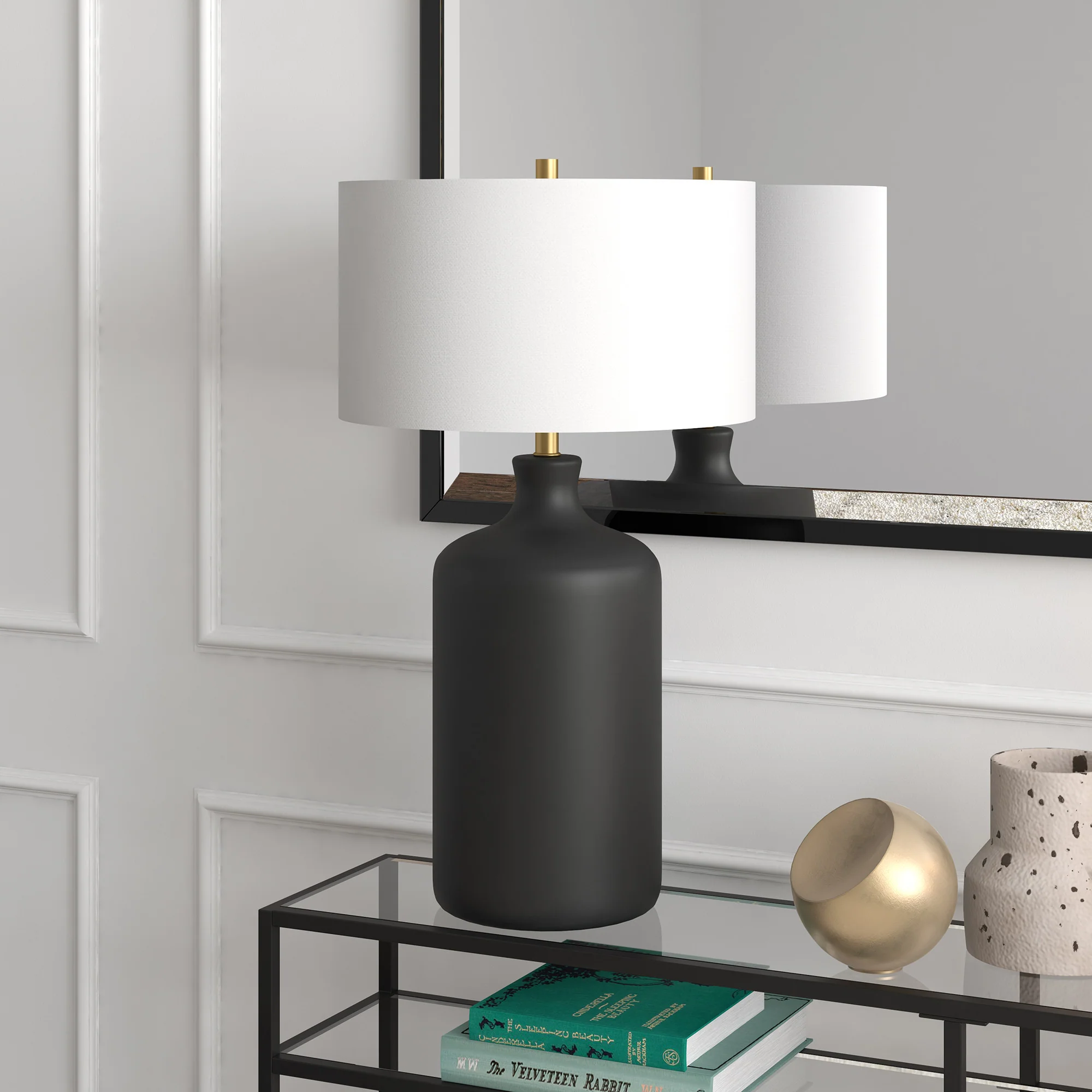 Black Ceramic Table Lamp With White Drum Shade By Homeroots - Image 3