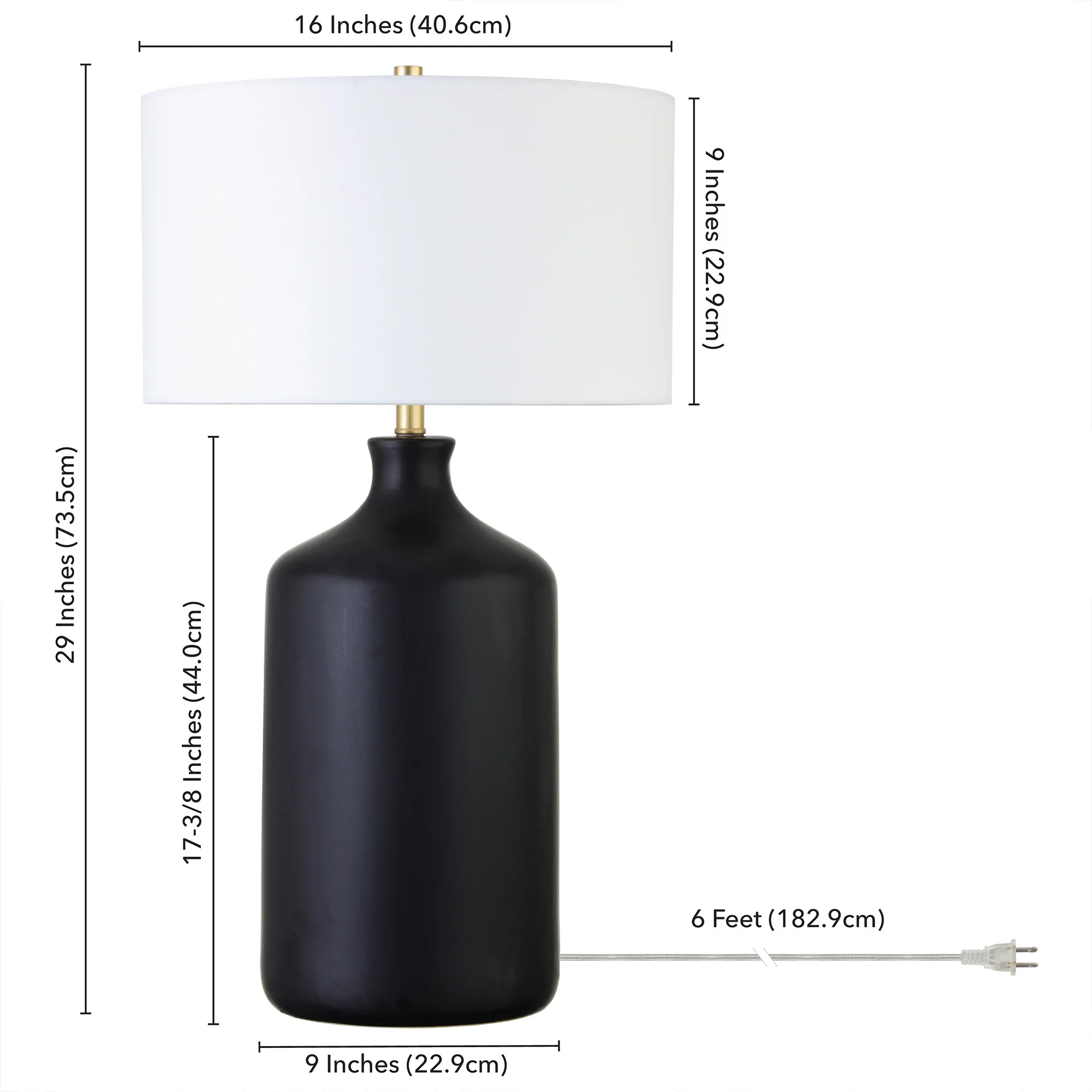 Black Ceramic Table Lamp With White Drum Shade By Homeroots - Image 4