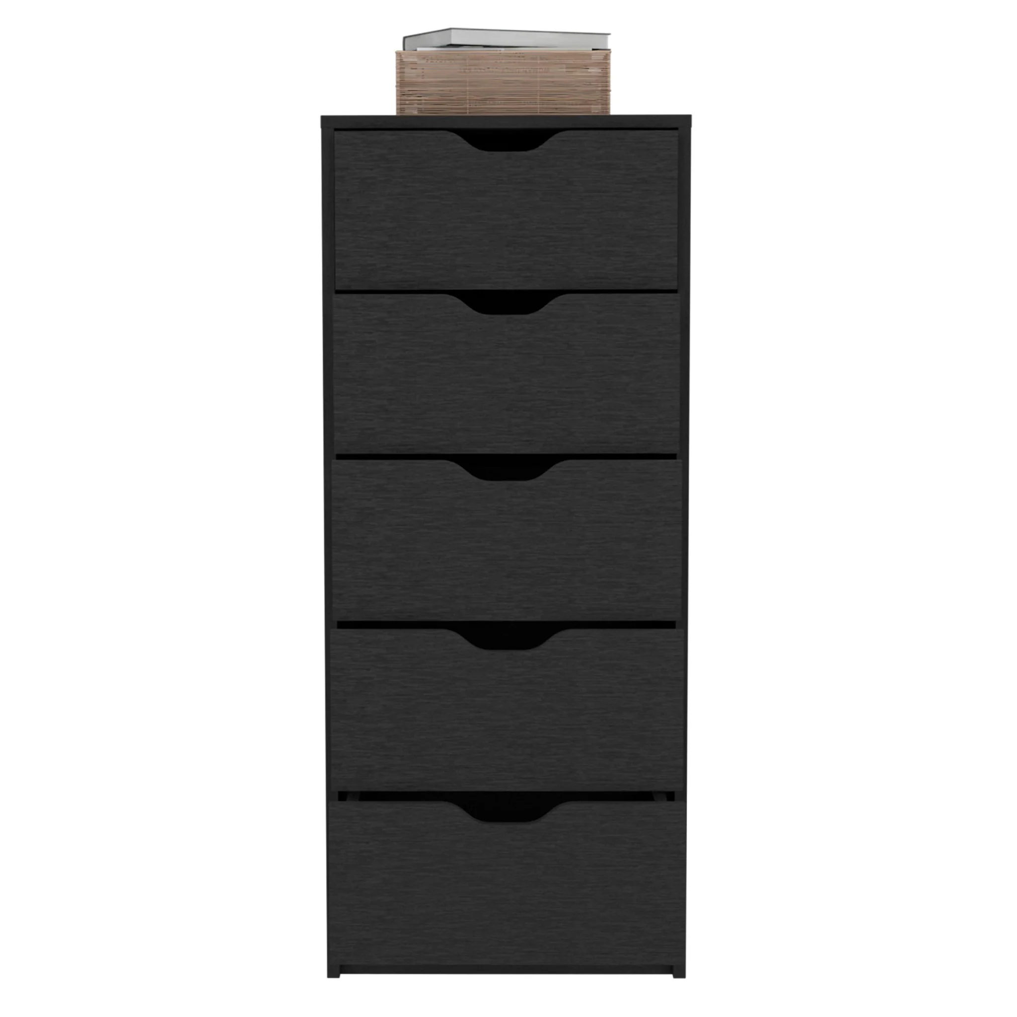 Black Charcoal Manufactured Wood Five Drawer Tall and Narrow Dresser By Homeroots - Image 2