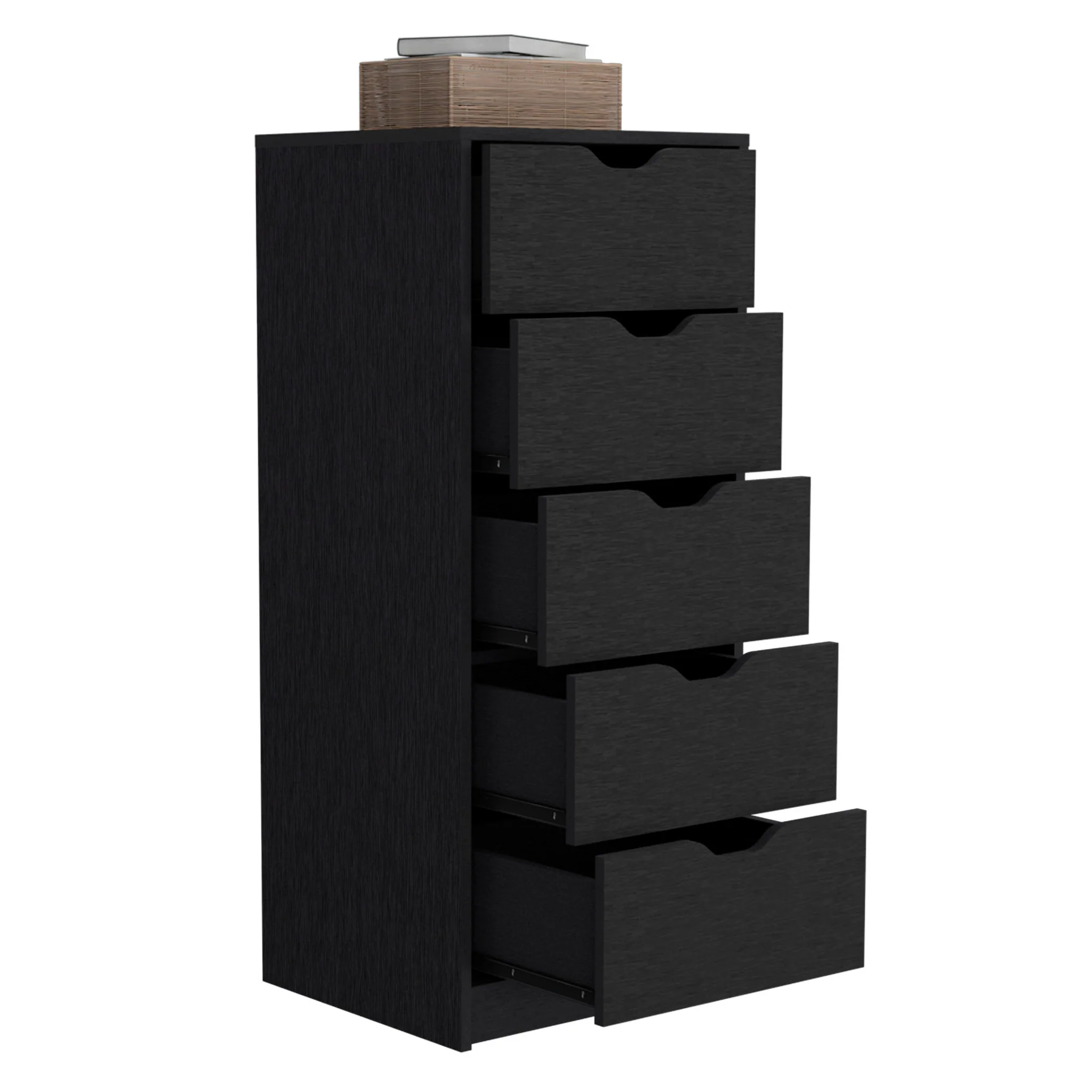 Black Charcoal Manufactured Wood Five Drawer Tall and Narrow Dresser By Homeroots - Image 4