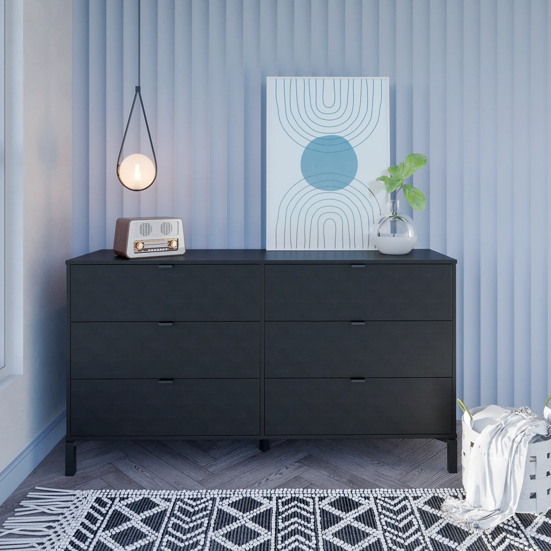 Black Charcoal Six Drawer Double Dresser By Homeroots - Image 2