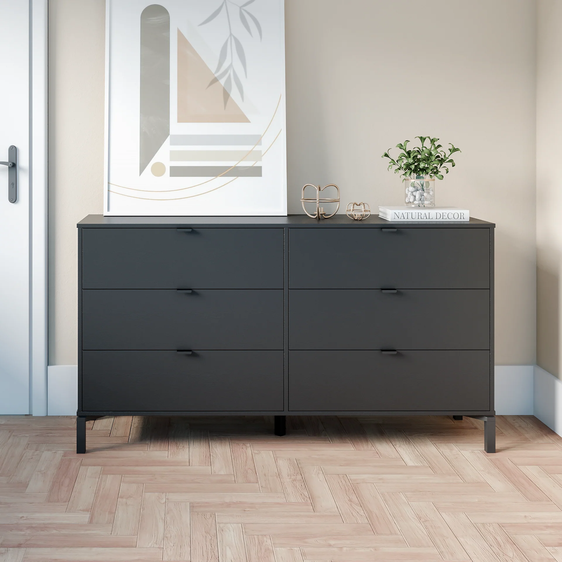Black Charcoal Six Drawer Double Dresser By Homeroots - Image 5