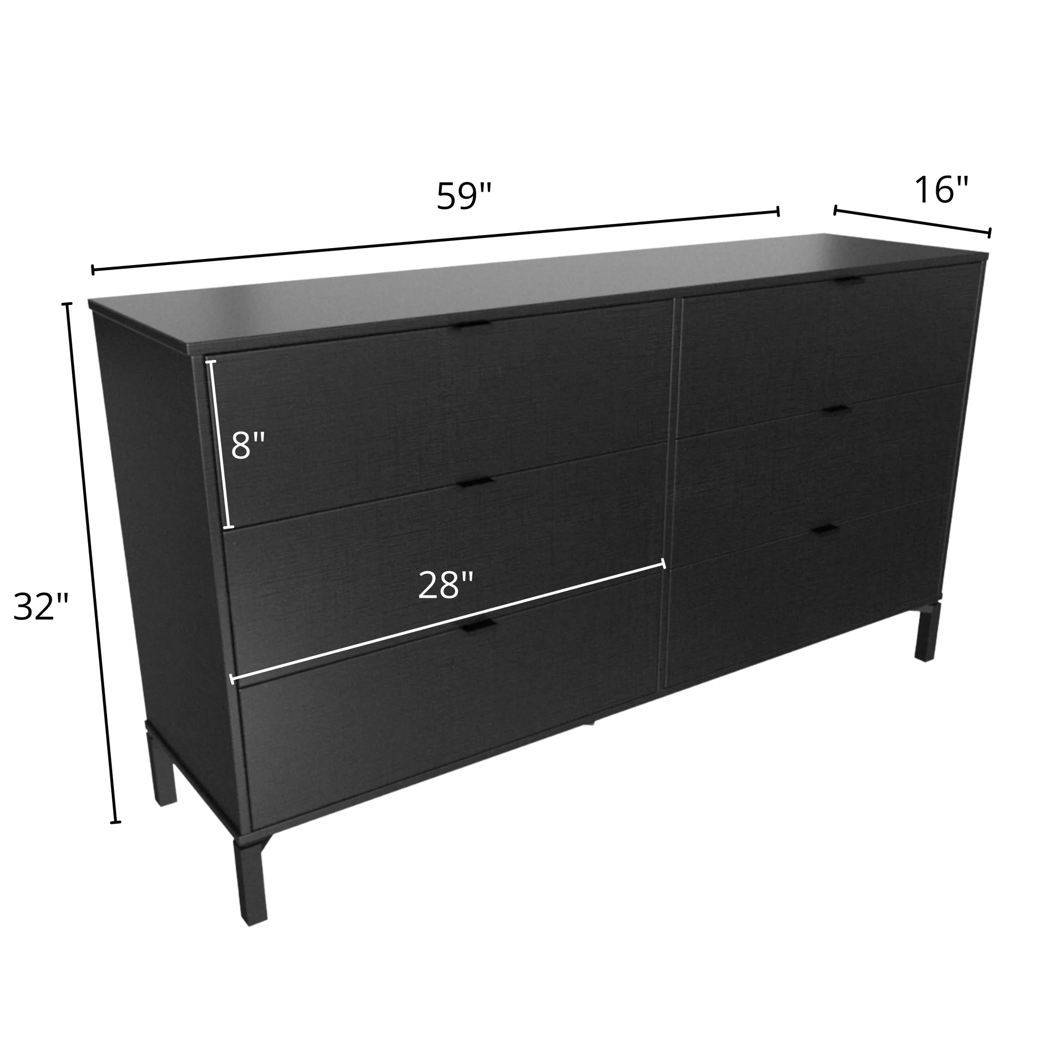 Black Charcoal Six Drawer Double Dresser By Homeroots - Image 8
