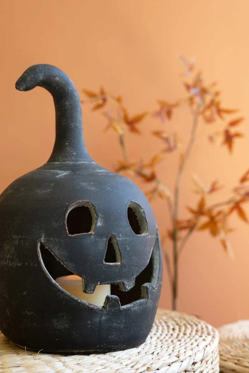 Black Clay Jack-O-Lanterns Set Of 2 By Kalalou - Image 2