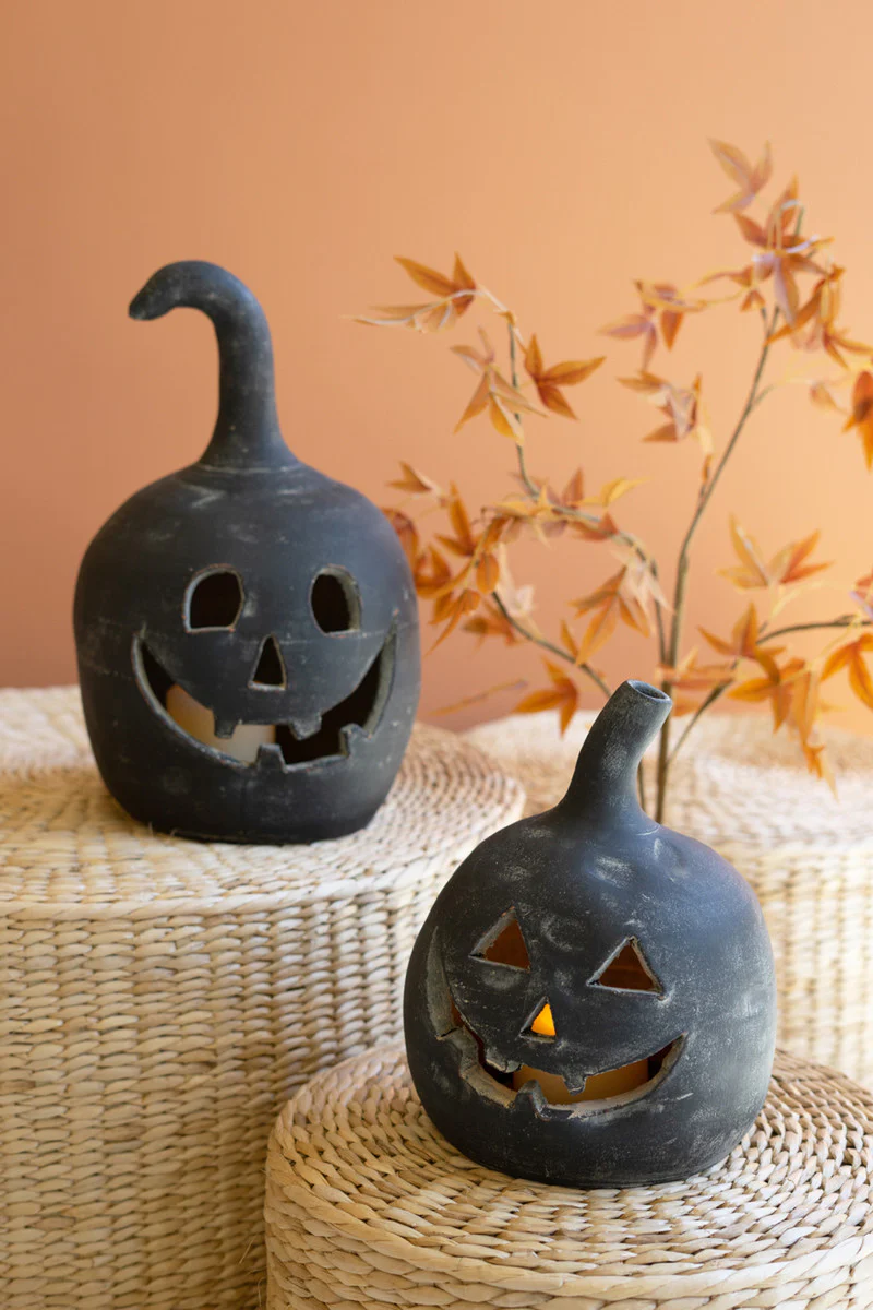 Black Clay Jack-O-Lanterns Set Of 2 By Kalalou - Image 3