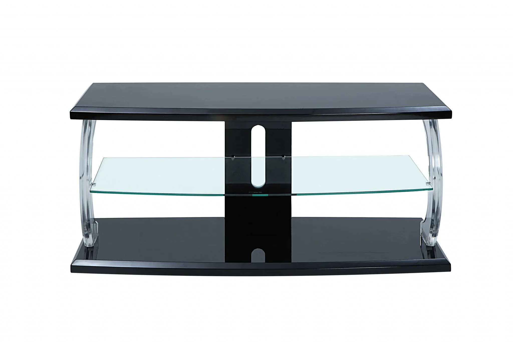 Black Clear Glass Wood Glass Veneer (Melamine) TV Stand (LED) By Homeroots - Image 2