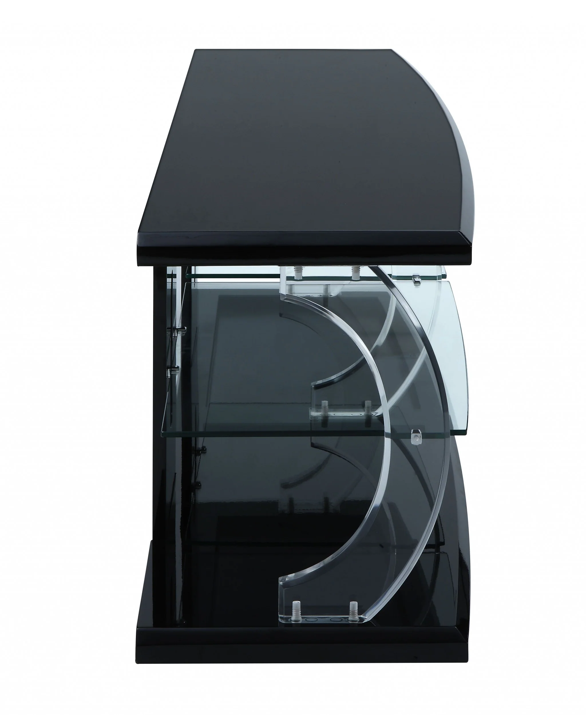 Black Clear Glass Wood Veneer (Melamine) TV Stand (LED) By Homeroots - Image 2