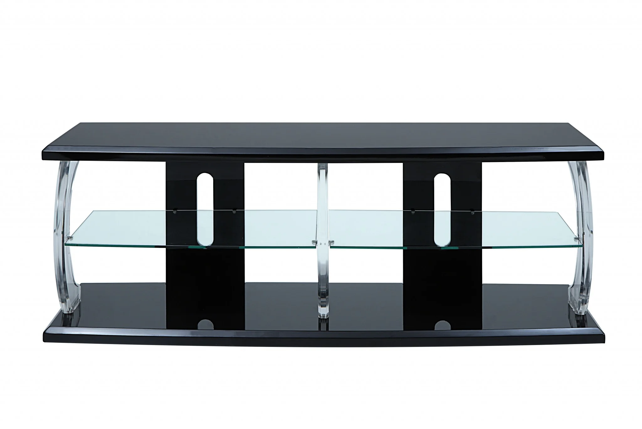 Black Clear Glass Wood Veneer (Melamine) TV Stand (LED) By Homeroots - Image 3