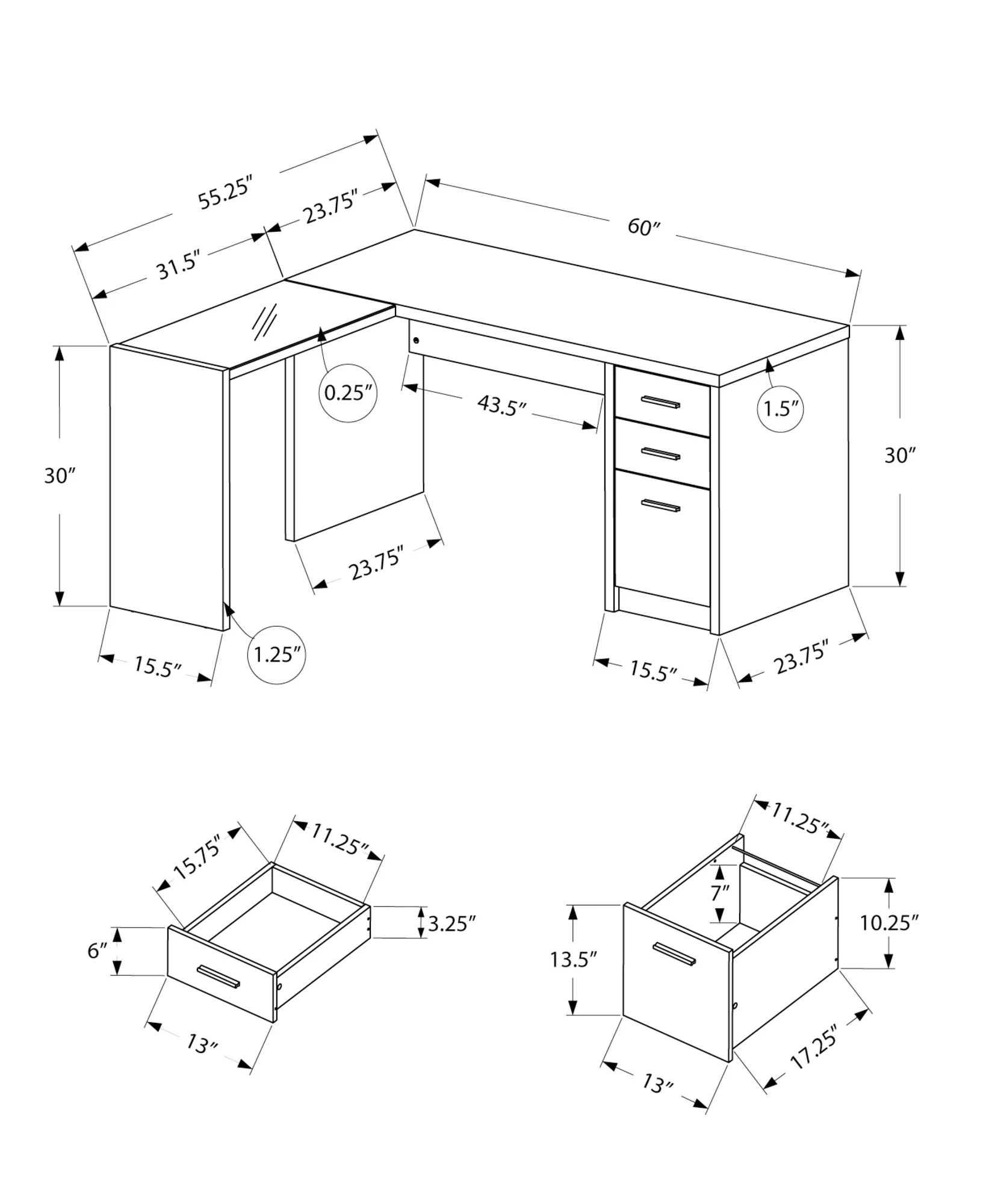 Black Clear Grey Particle Board Hollow Core Computer Desk By Homeroots - Image 3