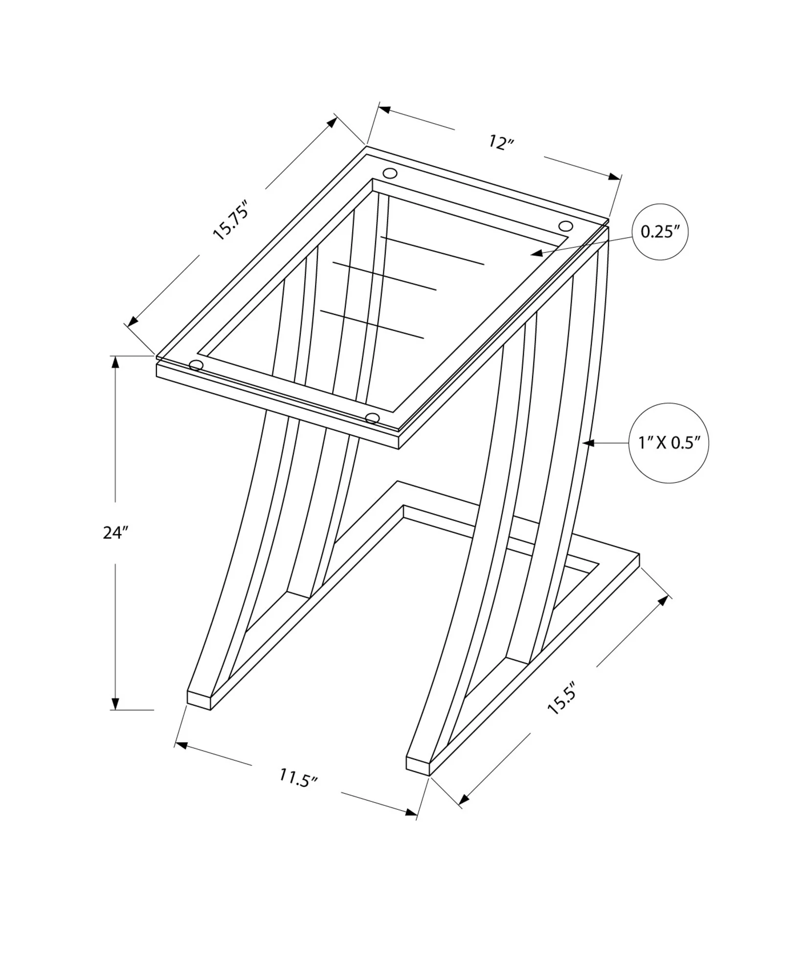 Black Clear Metal Tempered Glass Accent Table By Homeroots - 333020 - Image 3