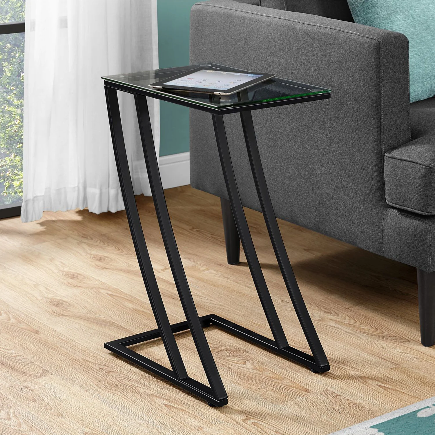 Black Clear Metal Tempered Glass Accent Table By Homeroots - 333020 - Image 5
