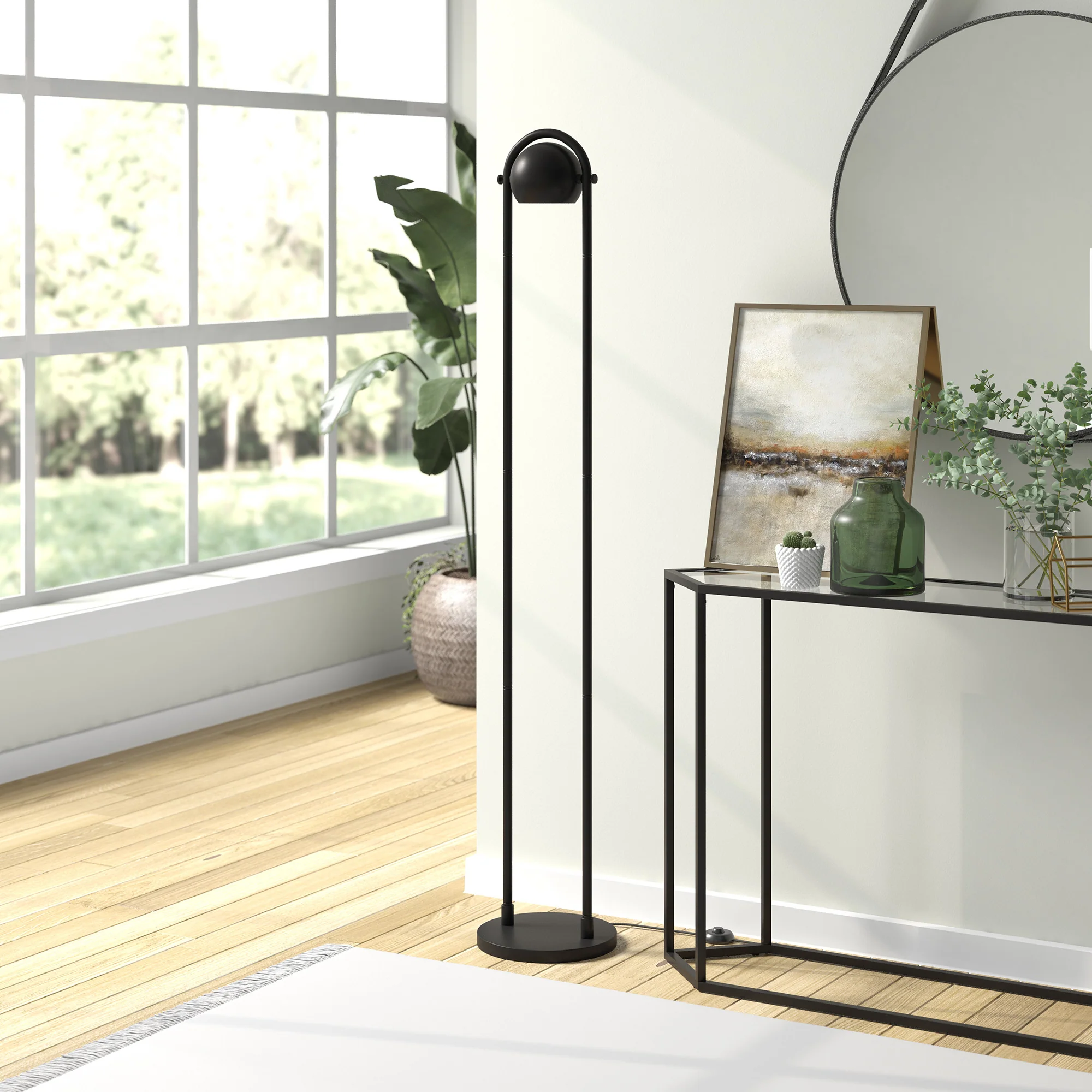 Black Column Floor Lamp With Black Globe Shade By Homeroots - Image 6
