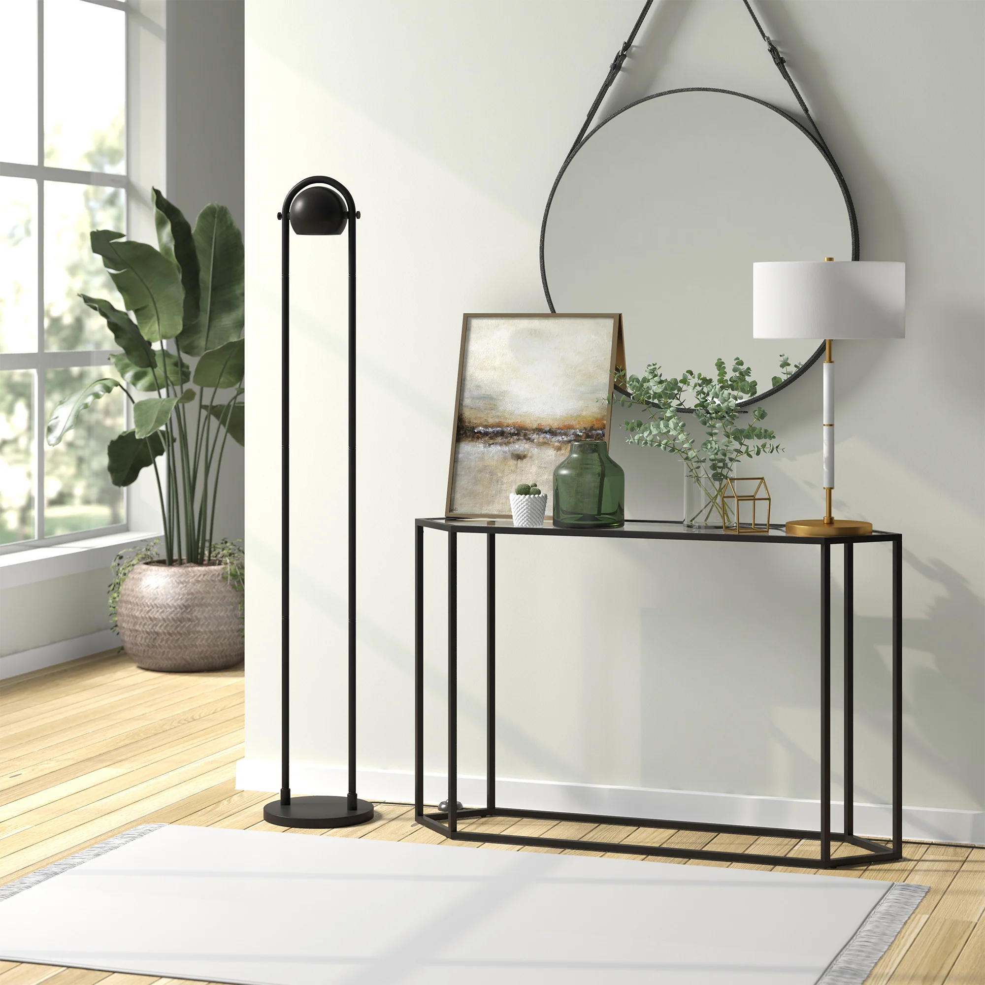 Black Column Floor Lamp With Black Globe Shade By Homeroots - Image 7