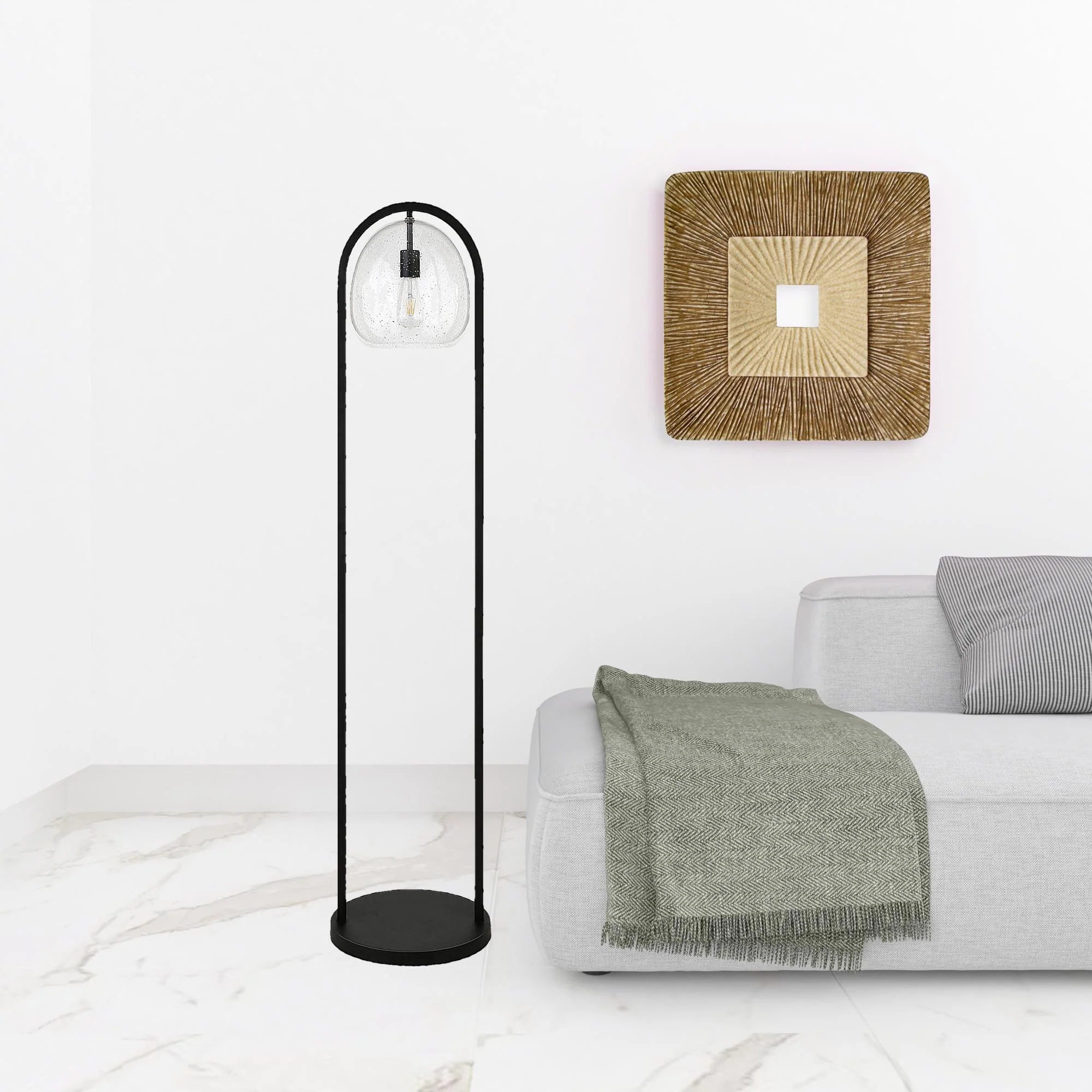 Black Column Floor Lamp With Clear Seeded Glass Globe Shade By Homeroots - Image 4
