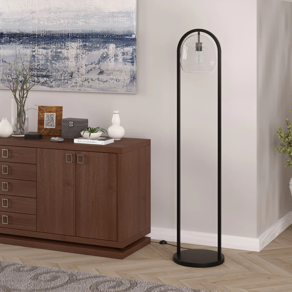 Black Column Floor Lamp With Clear Seeded Glass Globe Shade By Homeroots - Image 6