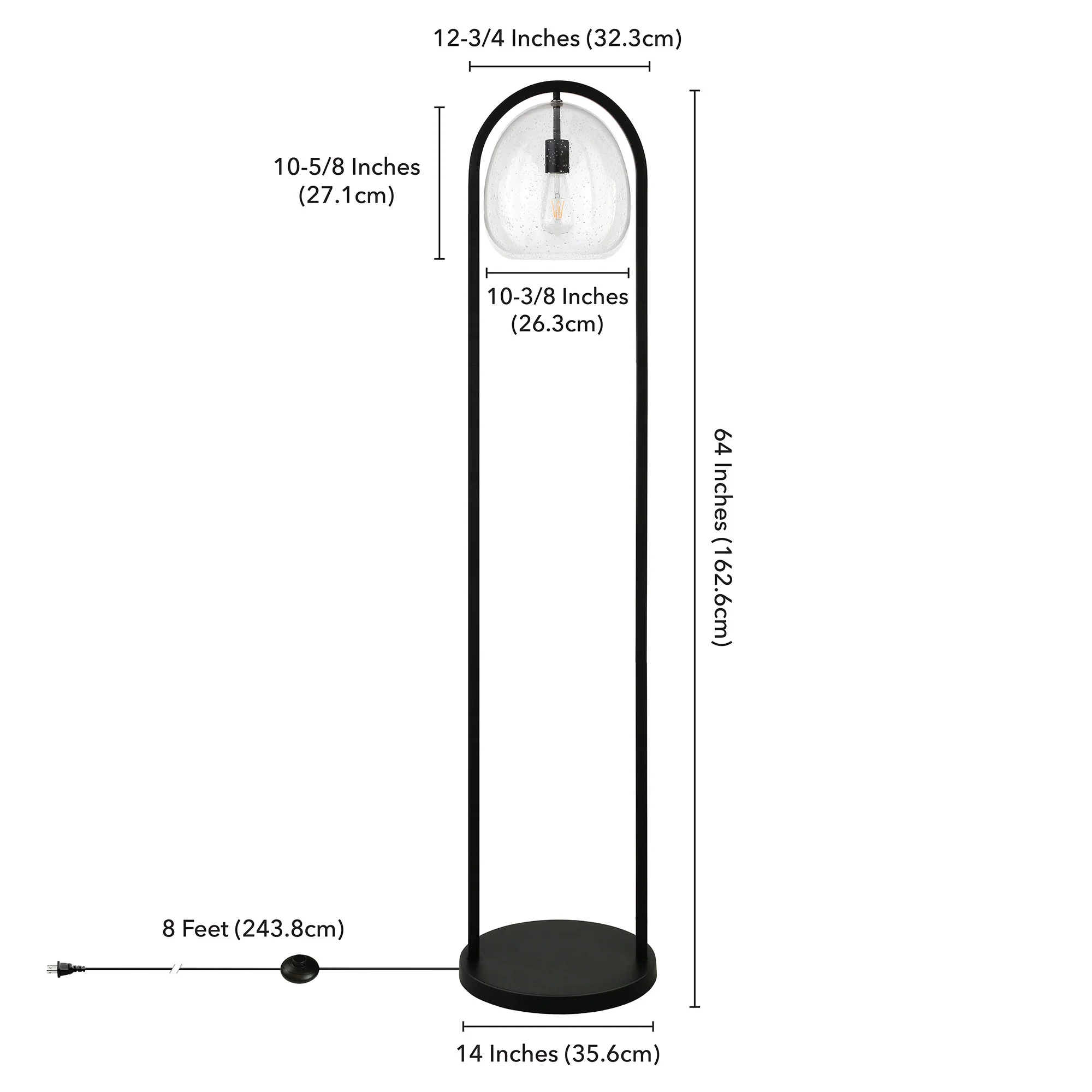 Black Column Floor Lamp With Clear Seeded Glass Globe Shade By Homeroots - Image 8