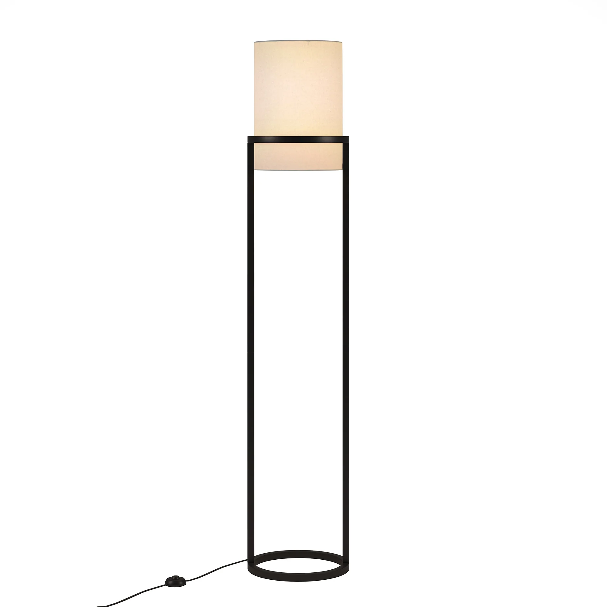 Black Column Floor Lamp With White Fabric Drum Shade By Homeroots - Image 4