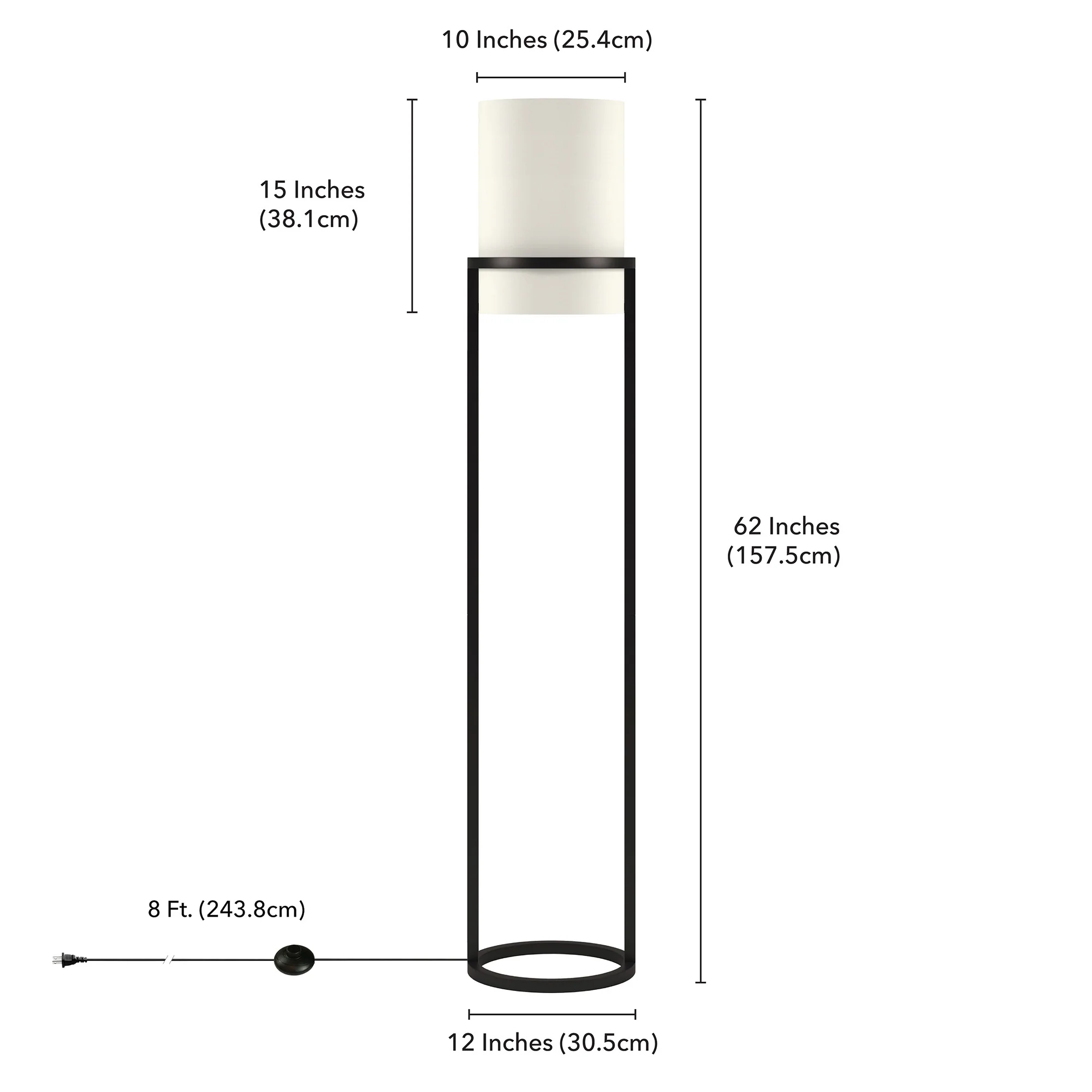 Black Column Floor Lamp With White Fabric Drum Shade By Homeroots - Image 7