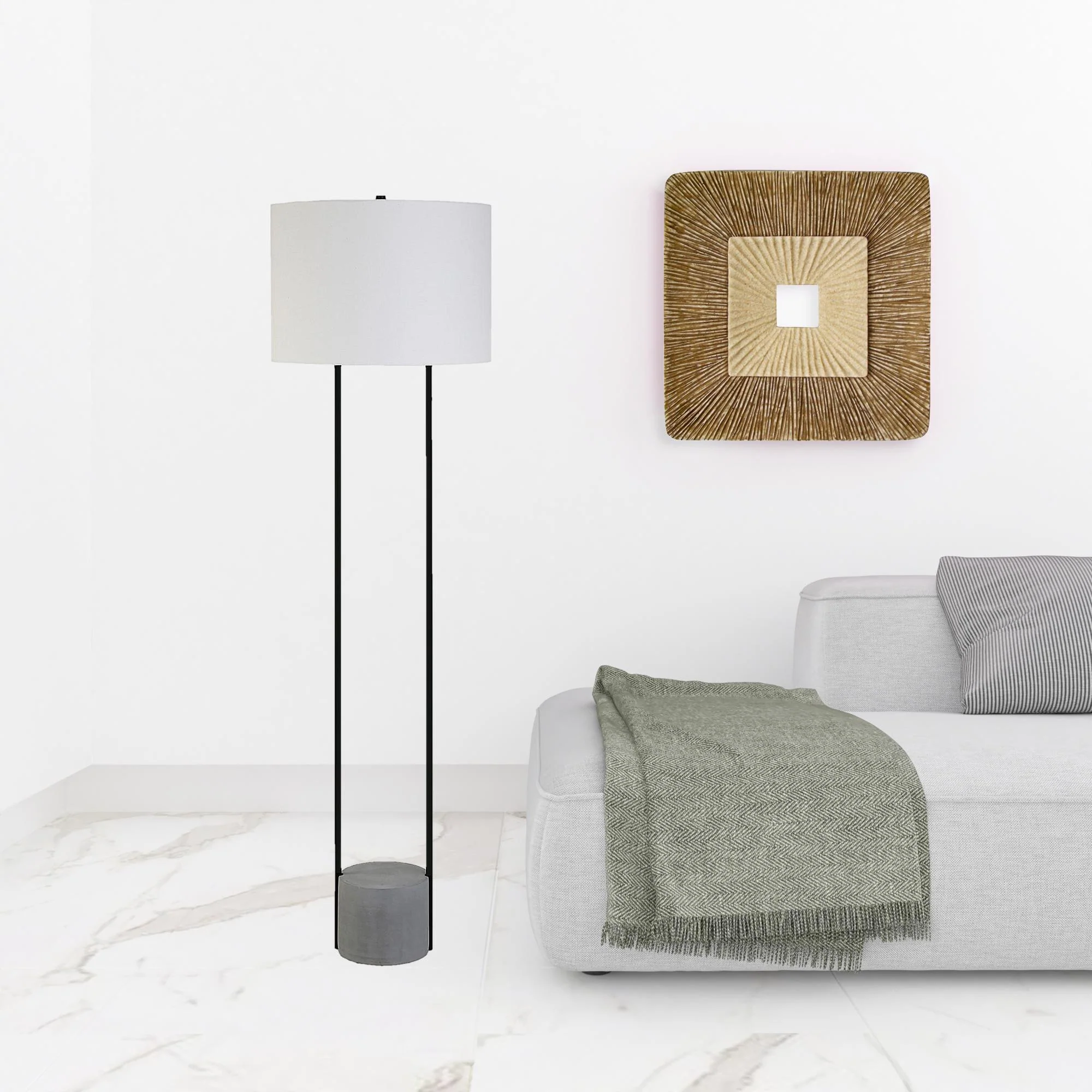 Black Column Floor Lamp With White Frosted Glass Drum Shade By Homeroots - Image 2