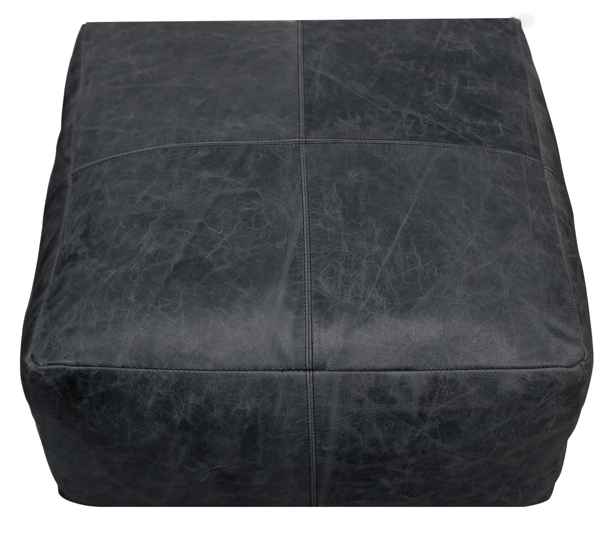 Black Distressed Leather Pouf Ottoman By Homeroots - Image 5