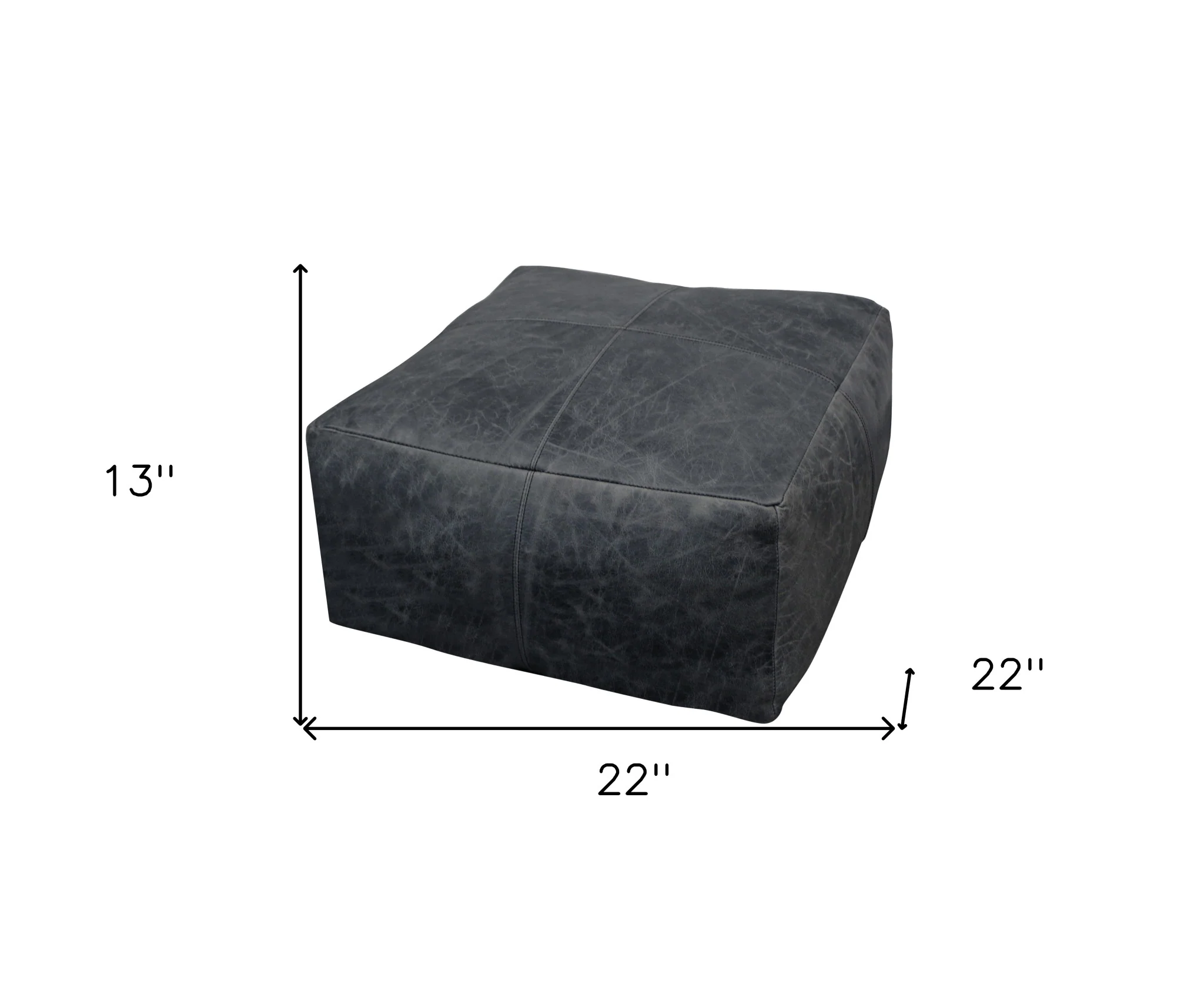 Black Distressed Leather Pouf Ottoman By Homeroots - Image 7