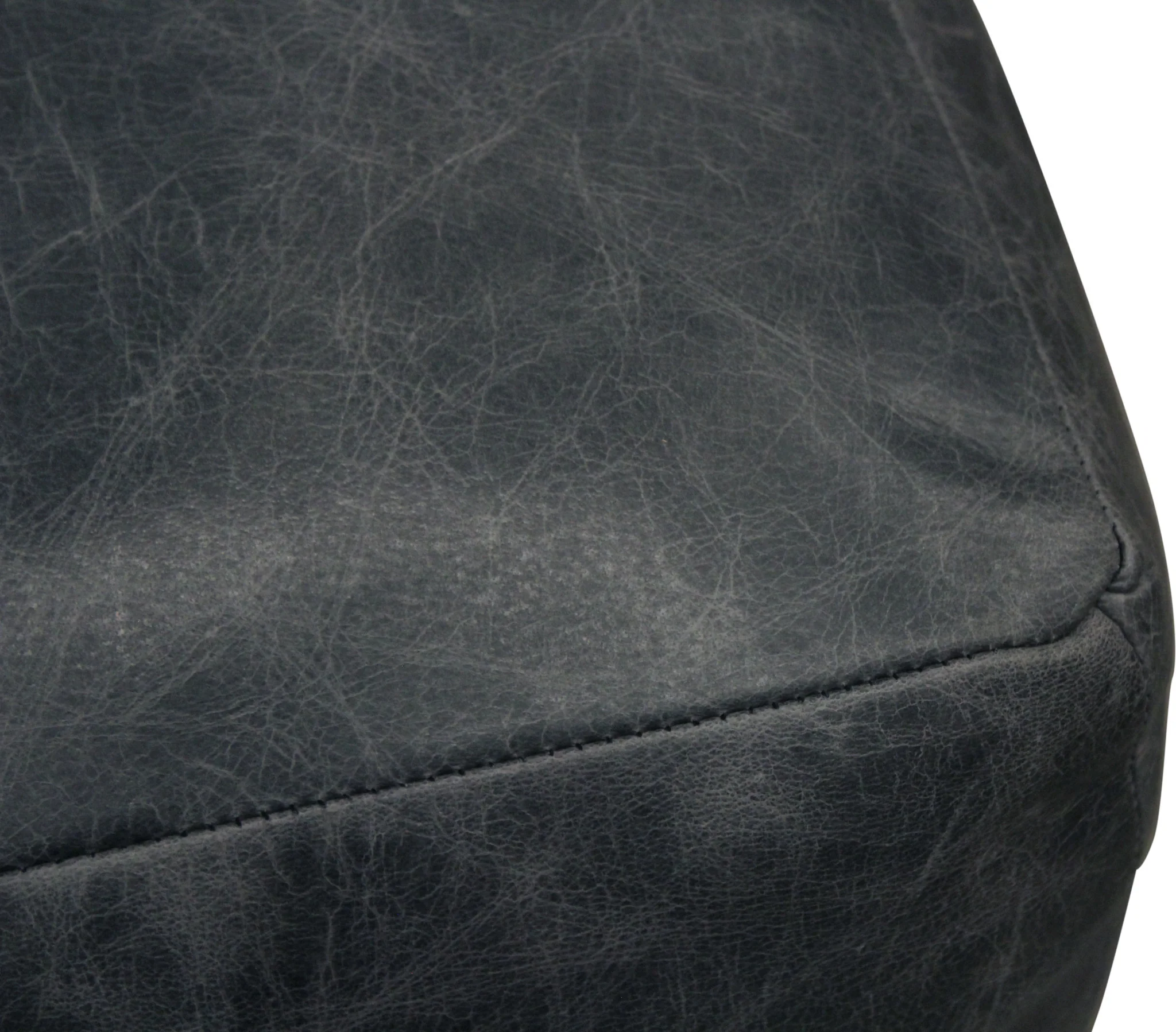 Black Distressed Leather Pouf Ottoman By Homeroots - Image 8