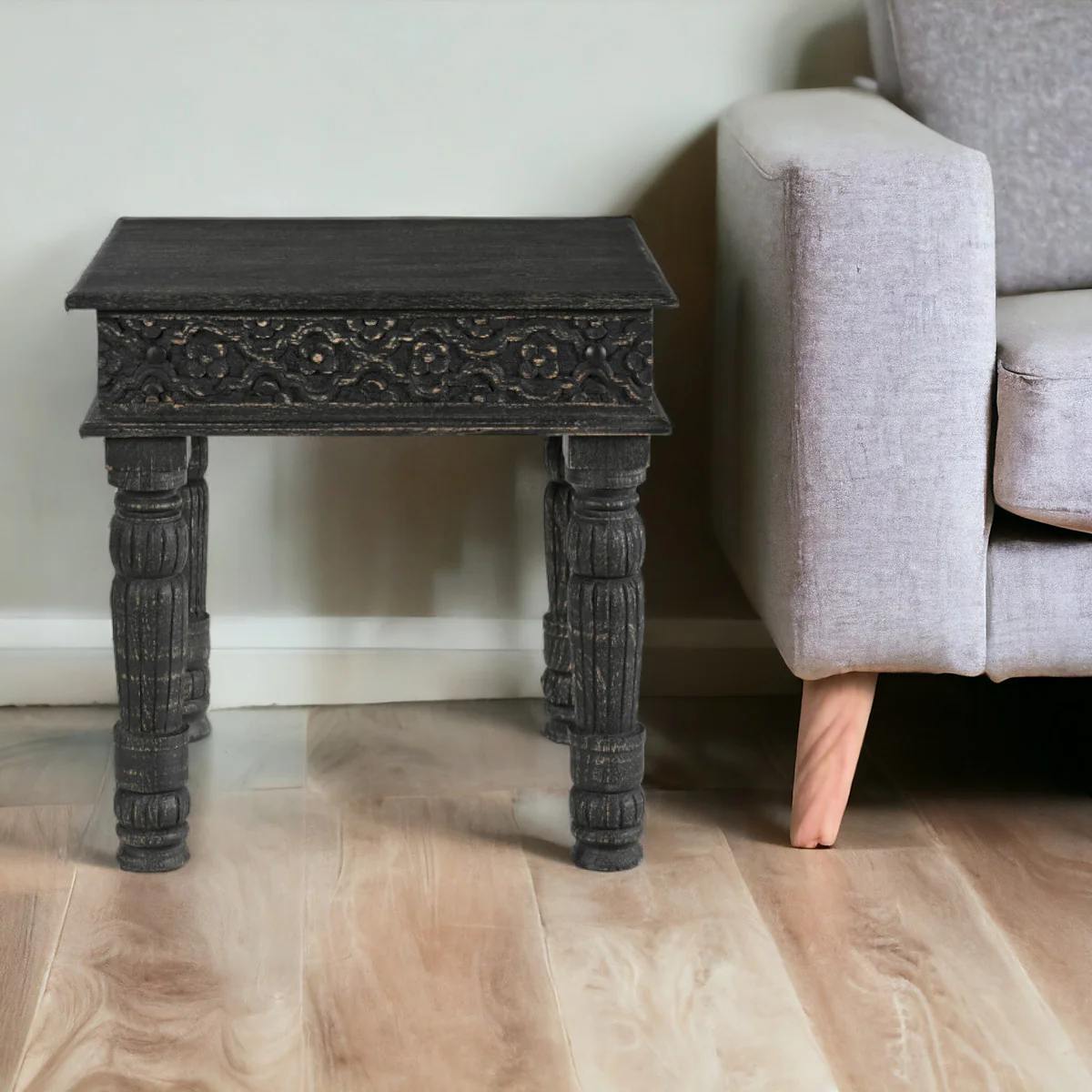 Black Distressed Solid Wood End Table By Homeroots - Image 6