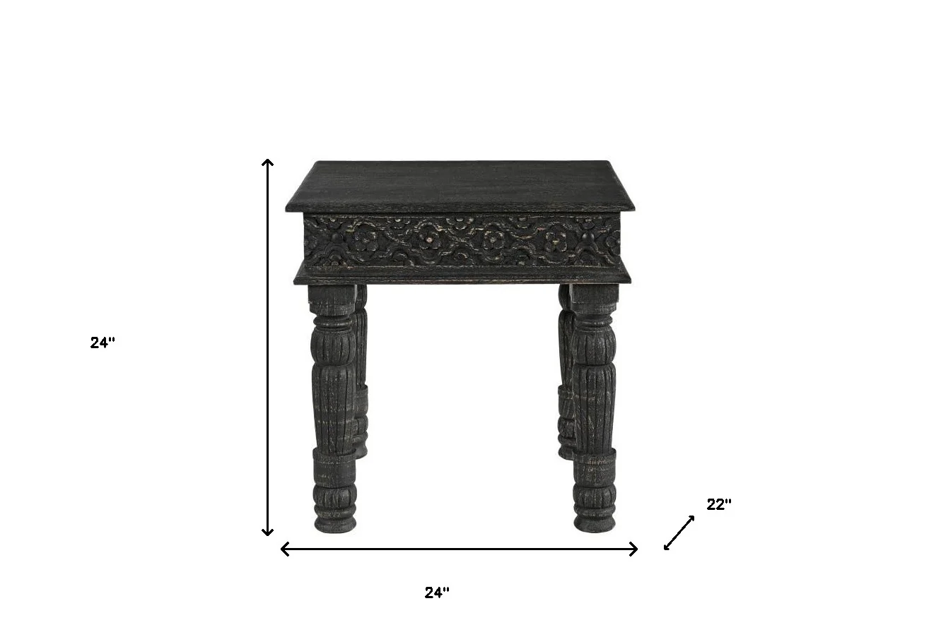 Black Distressed Solid Wood End Table By Homeroots - Image 7
