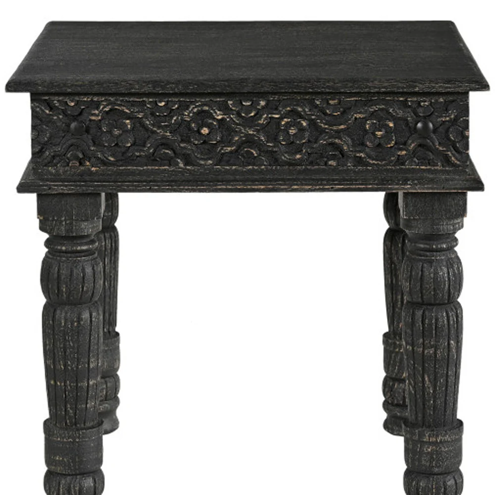 Black Distressed Solid Wood End Table By Homeroots - Image 8
