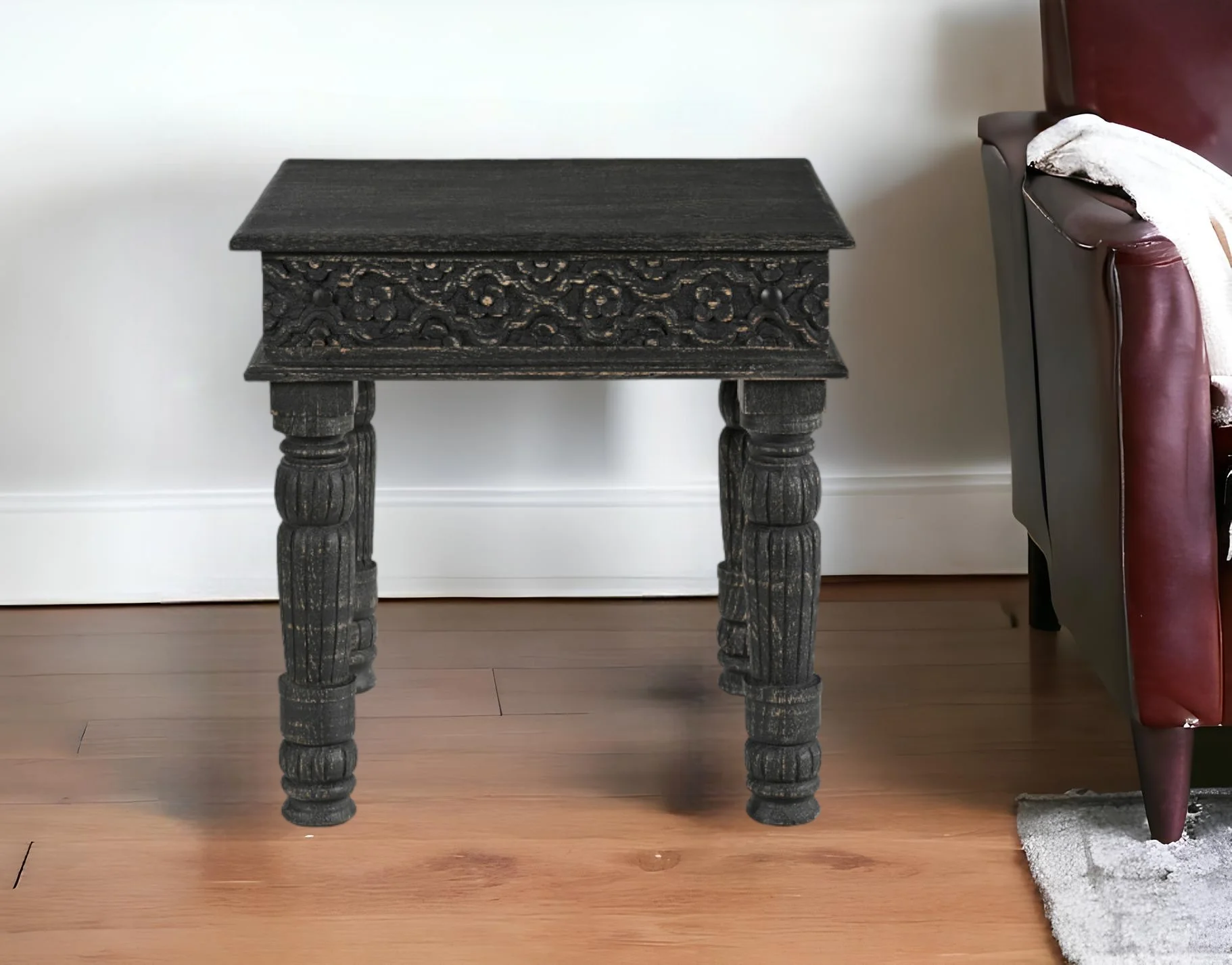 Black Distressed Solid Wood Square End Table By Homeroots - Image 2